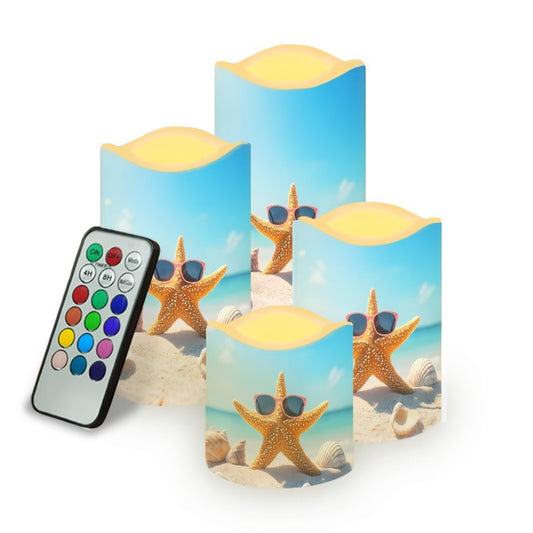 Cozeyat Ocean Turtle Flameless Candles Set of 4 Battery Powered LED Pillar Candles with Remote Timer Flickering for Indoor Outdoor Home Garden Beach