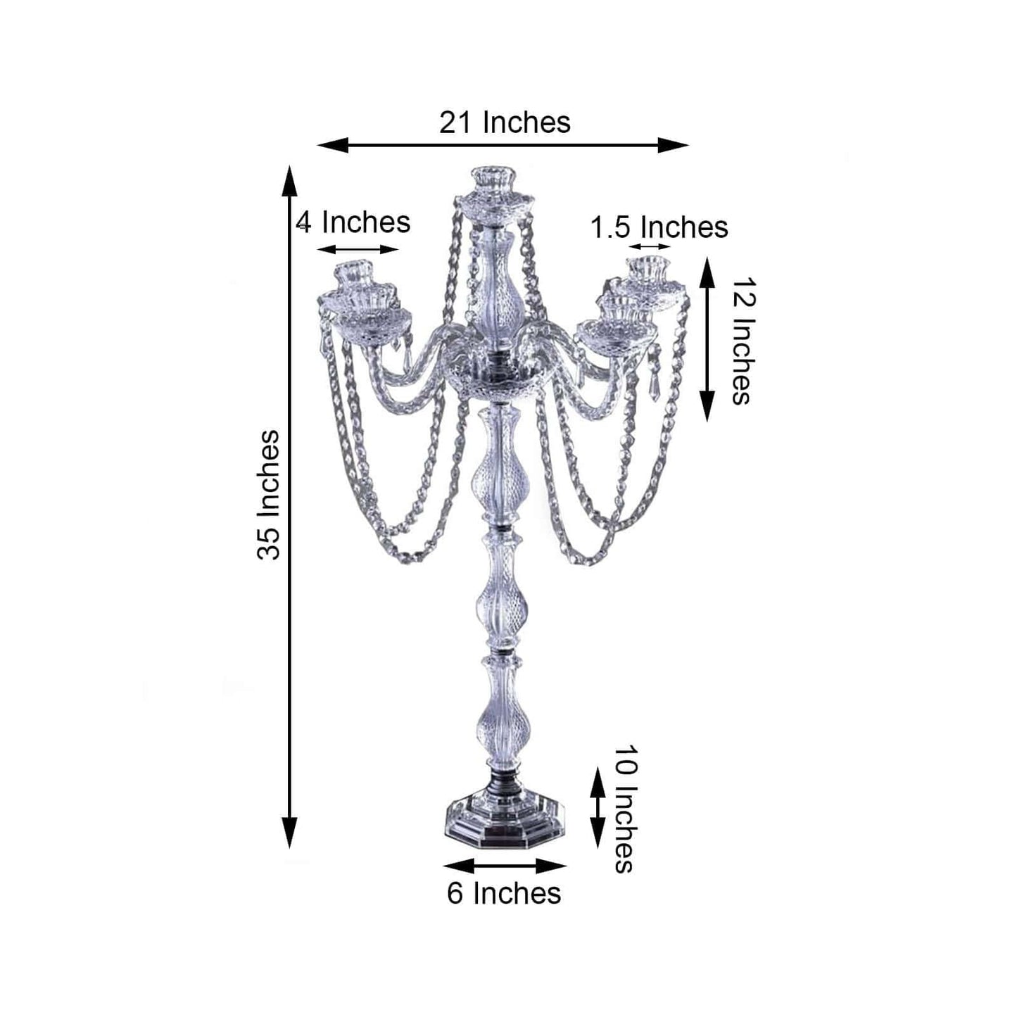 Efavormart 4-Arm Crystal Chandelier Candelabra 35" Silver - Metal Taper Candlestick Holder Table Centerpiece for Events