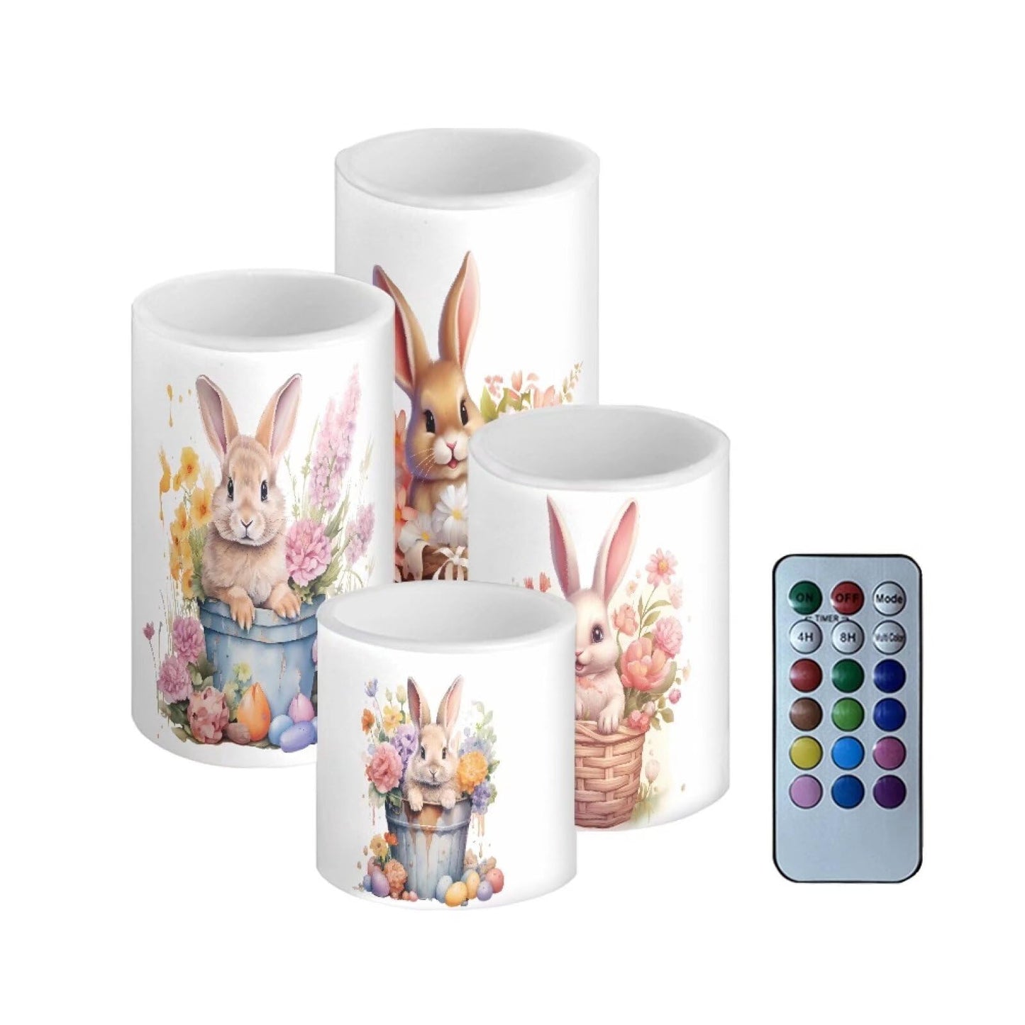 NETILGEN Happy Easter Day Decor Flameless Electric Candles Pillar Candles Lamps with Remote Timer Control Long Lasting for Home Party Decoration Pack of 4, Easter Floral Bunny