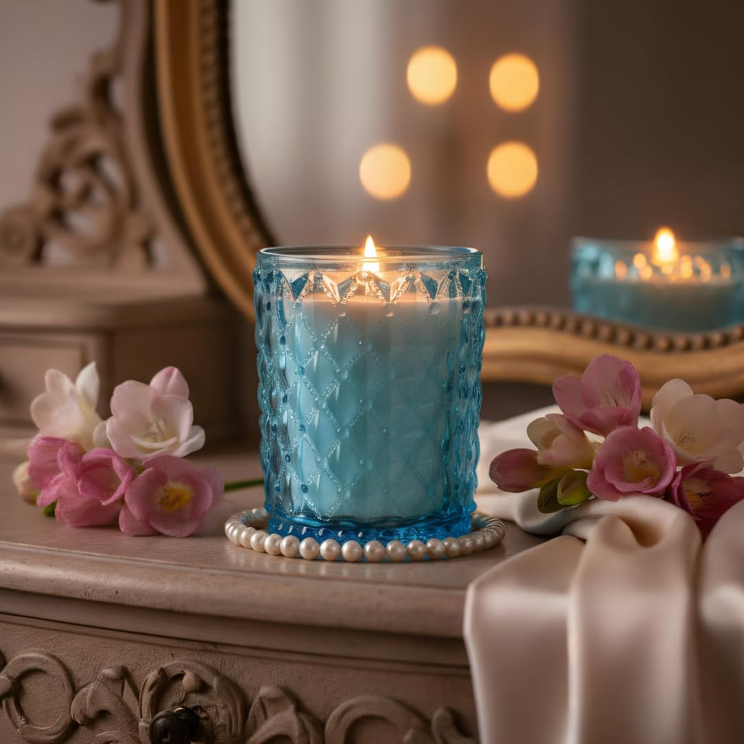 M&SENSE 16.6oz Wood Wick Scented Candle, Non Toxic Soy Wax with Crackling Wick, JasmineGarland Scent 100H Burn Long Lasting for Bedroom Kitchen Home Decor, Housewarming Gifts for Family Friends