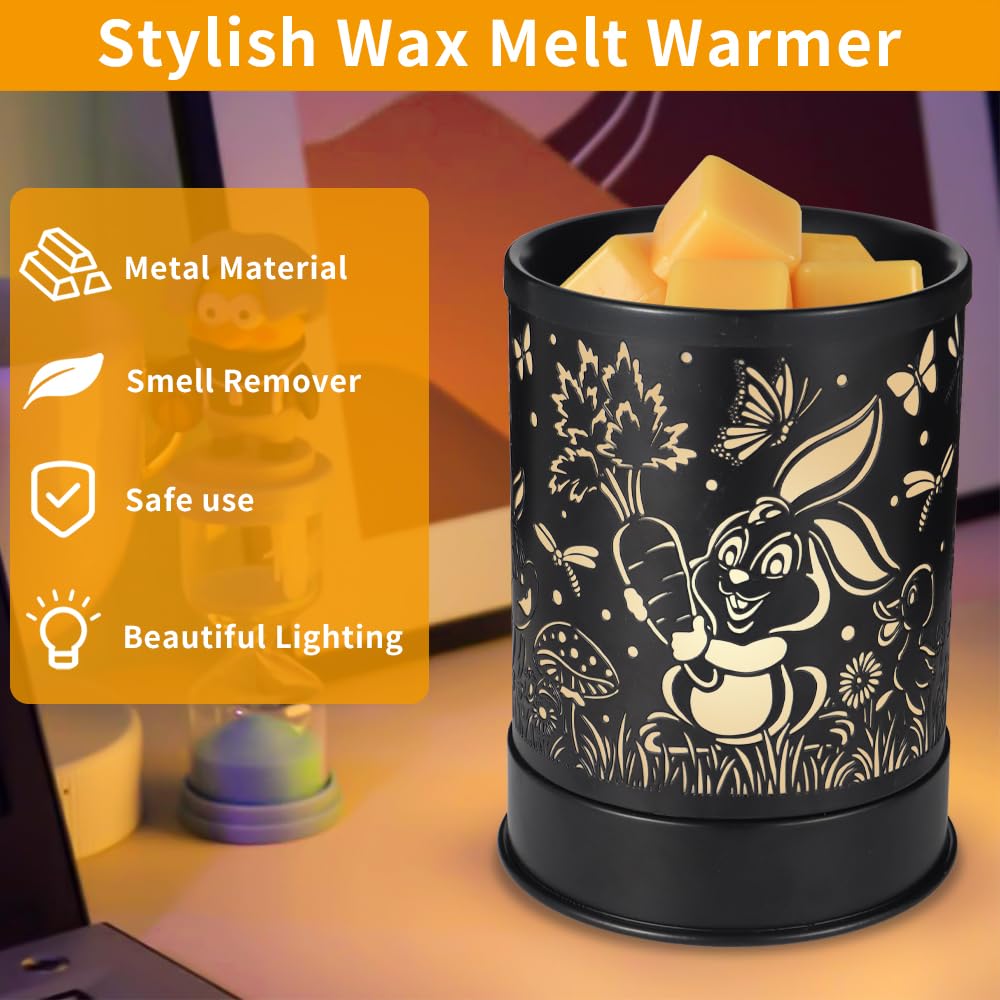 nawaza Metal Wax Melts Warmer, 2-in-1 Electric Scented Candle Wax Melter and Wax Cubes, Aromatherapy Essential Oil Burner for Home Décor Office and Bedroom, with LED Light(Rabbit)