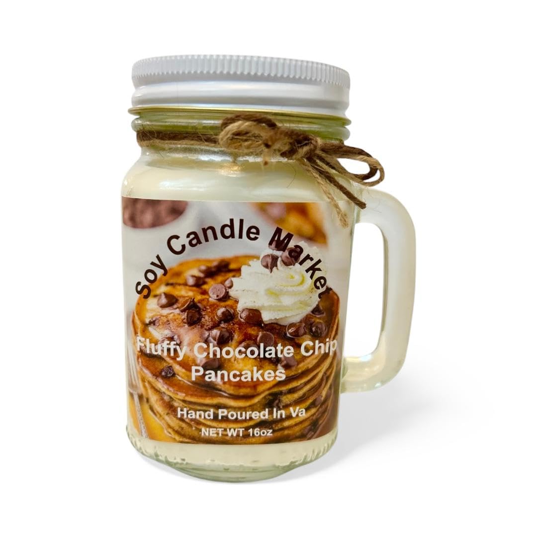 Soy Scented Candles | Handmade & Highly Aromatic Candles Burns Upto 85 Hours in Glass Jar - Perfect for Home Decor, Wedding, Birthday, Dinner (Fluffy Chocolate Chip Pancakes, 16 oz)