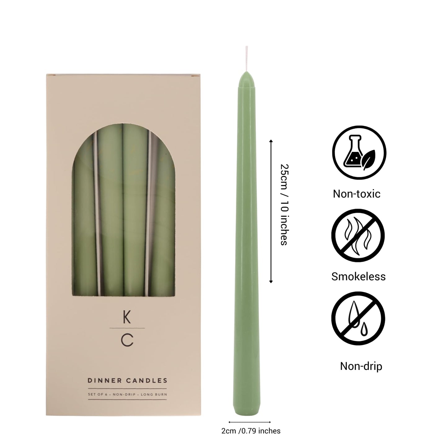 Tapered Dinner Candles - Soy & Paraffin Blend, Dinner Candles with Long-Lasting 7-Hour Burn for Stylish Homes - Candle in Curated Colors Ideal Gift for Hosts, Brides & Event Planners-Sage