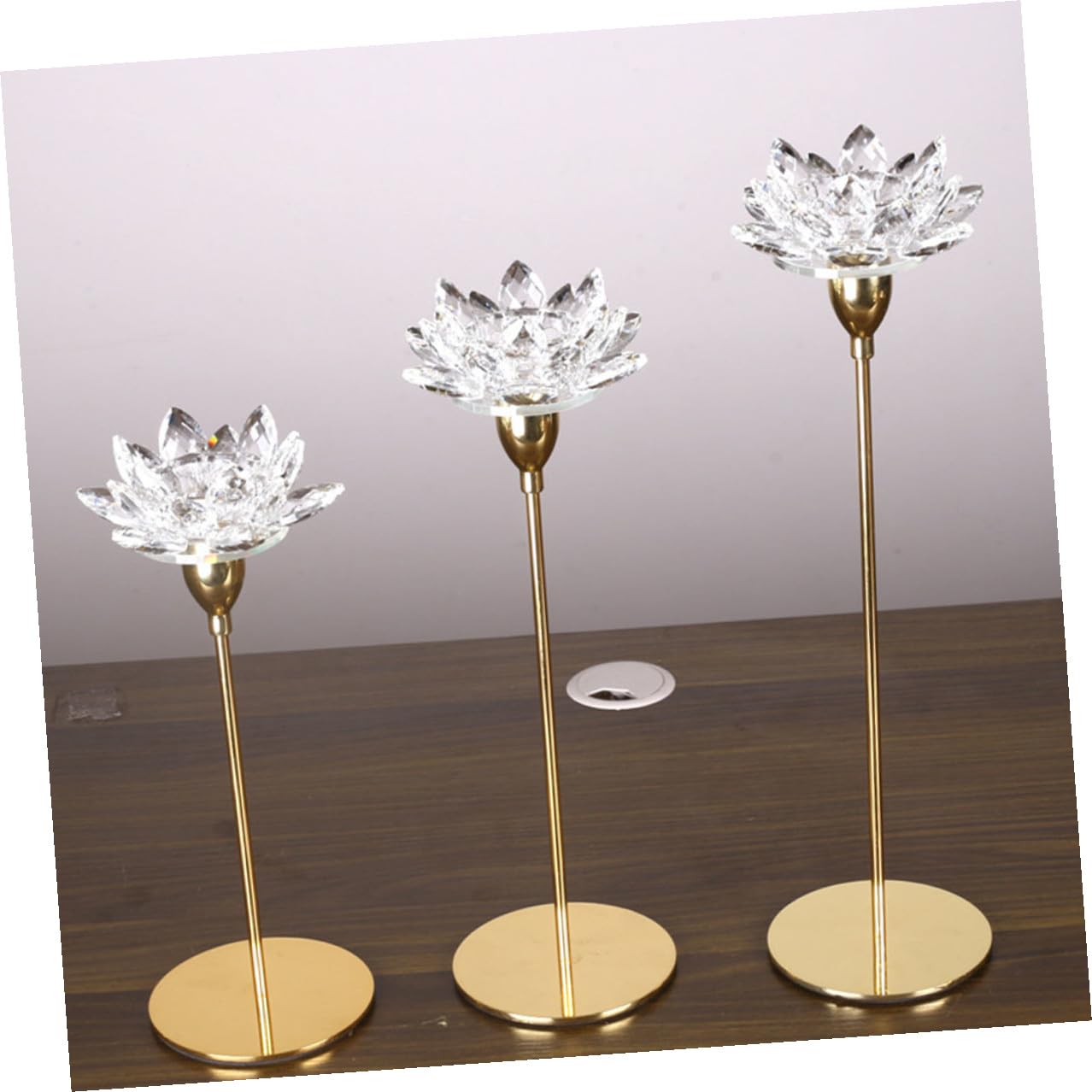 SOLUSTRE Crystal Lotus Candleholder Decorative Metal Candlestick Stand Small Gold Wedding Pillar Candle Holder Home Décor