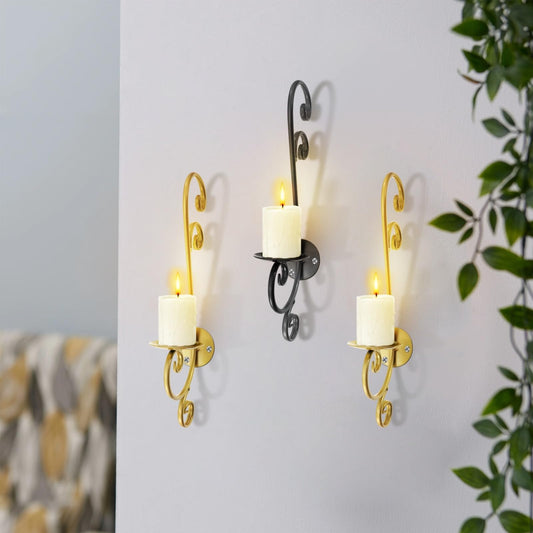 Candlestick Holders 2 Pcs Candle Sconces Antique Wall Mounted Decor Black Golden Metal Candle Holder Decorative for Living Room Farmhouse Fireplace Candle Holders (Color : Black)