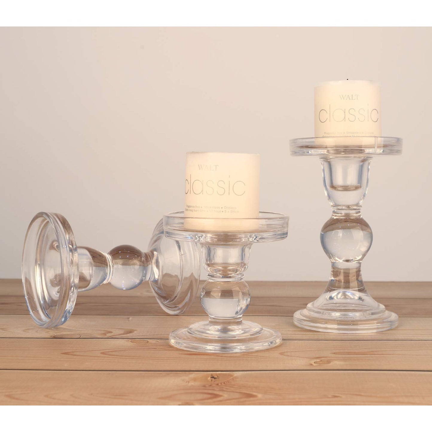 Lewondr Glass Candle Holders, 3 Pieces Crystal Clear Candlesticks with Elegant Design for Pillar Taper Candle and Tea Light, Home Table Living Room Wedding Party Decorations Home Décor - Clear