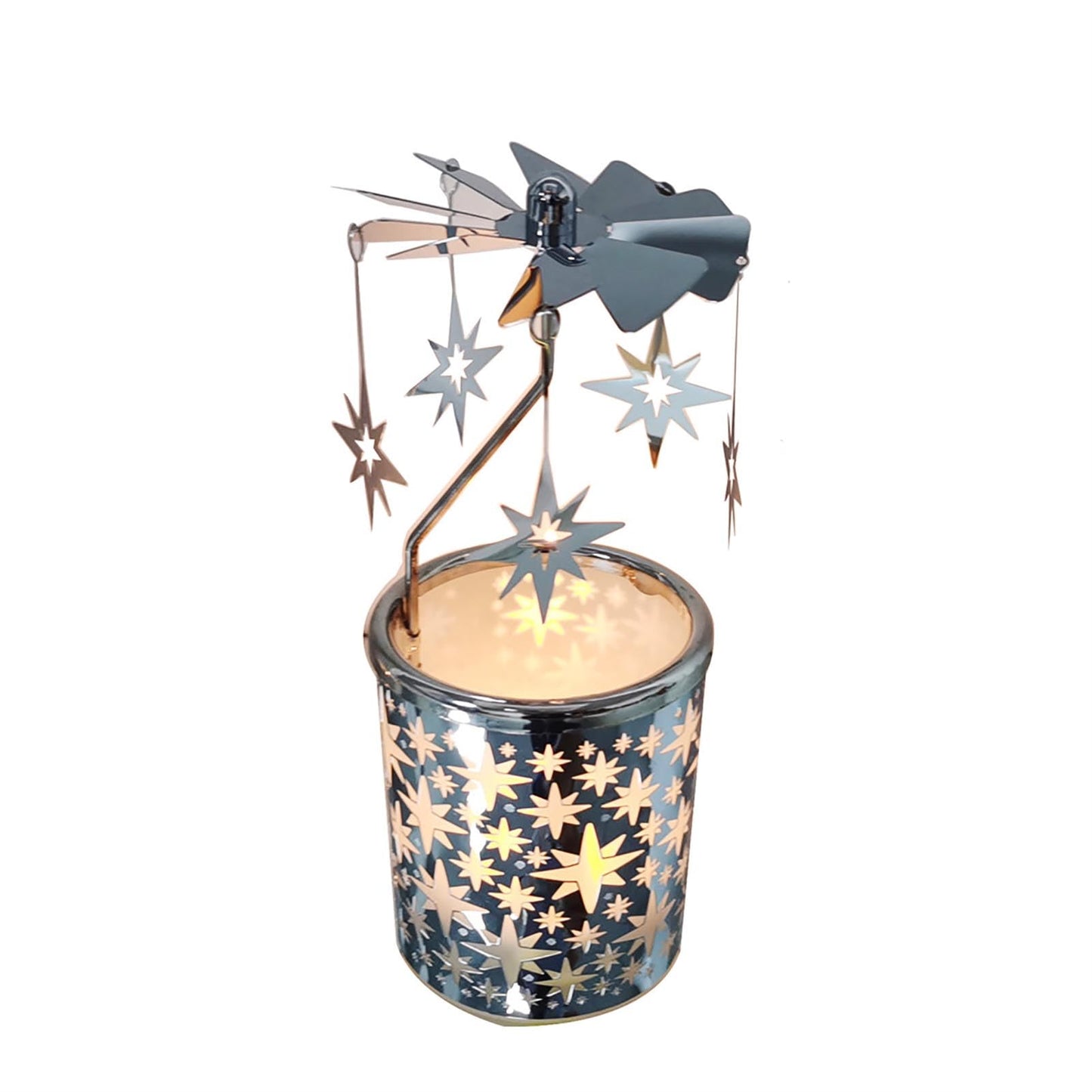 Carousel Rotary Candle Holder Spinning Birthday Gifts for Women, Mom, Wife, Girlfriend, Sister, Her, Metal Windmill Tea Light for Female Friends (Silver Star)