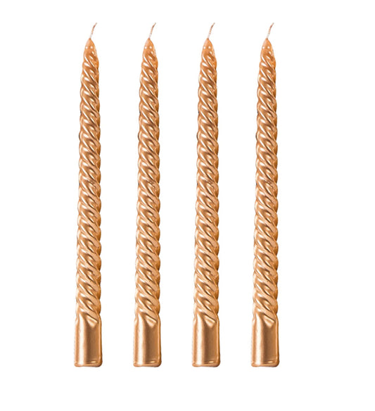 Taper Candles, 10 Inch - Set of 4 Metal Style Tapered Candles, Spiral Taper Candle, Golden, for Home Dinner, Party, Wedding, Halloween