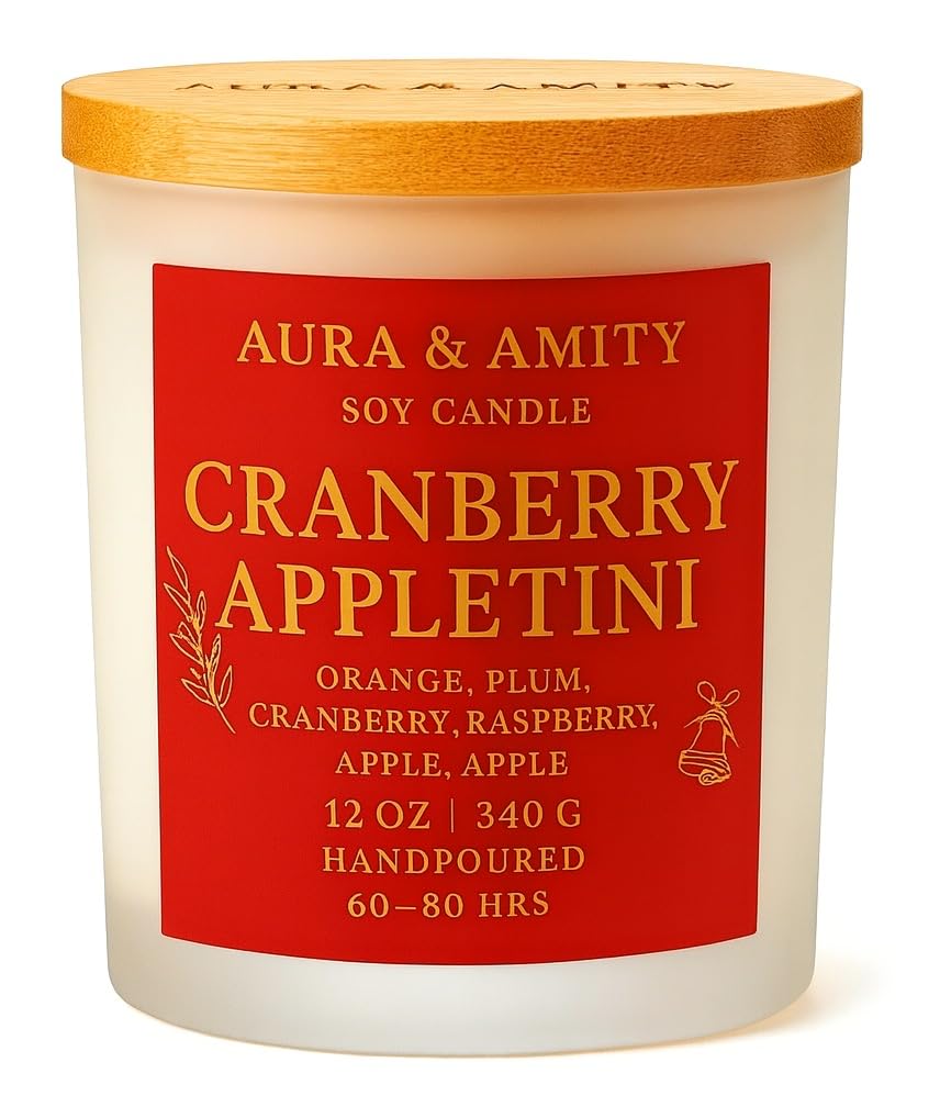 Aura & Amity Holiday Candle Collection – 12 oz Soy Candles (Large, Cranberry Appletini)