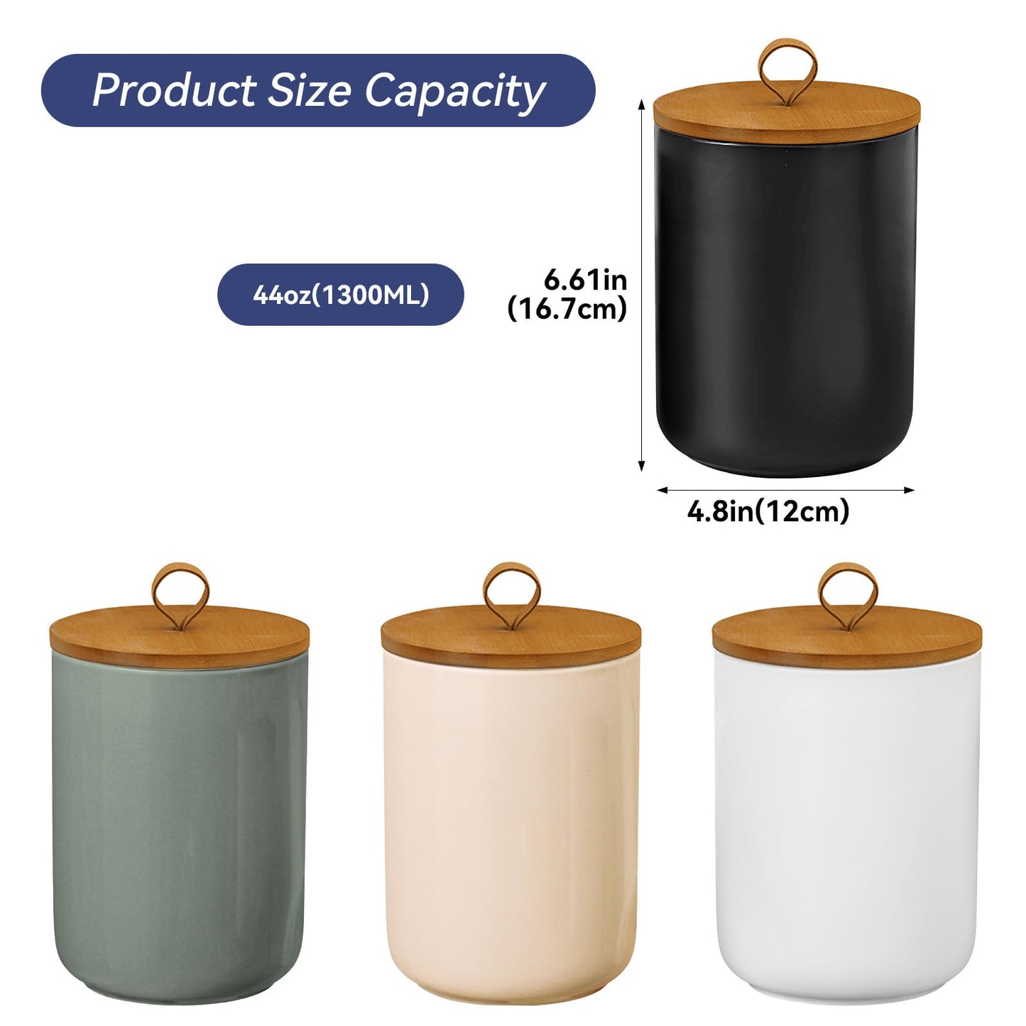Jueison Large Ceramic Storage Jars, Modern Elegant Highly Polished Airtight Gorgeous Storage Canisters with Wooden Lid Food Storage Jar for Kitchen Spice Tea Vanilla Sugar Coffee Beans (Light grey)
