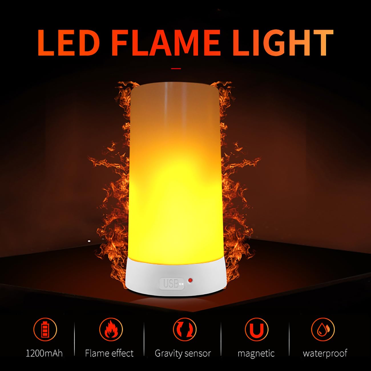 LOVUMMOR LED Flame Effect Light, Flame Lamp with Remote & Timer, USB Rechargeable 4 Modes Waterproof Fire Lights Campfire Fireplace Lantern, Flameless Candles for Home Garden Halloween Party Bar Décor