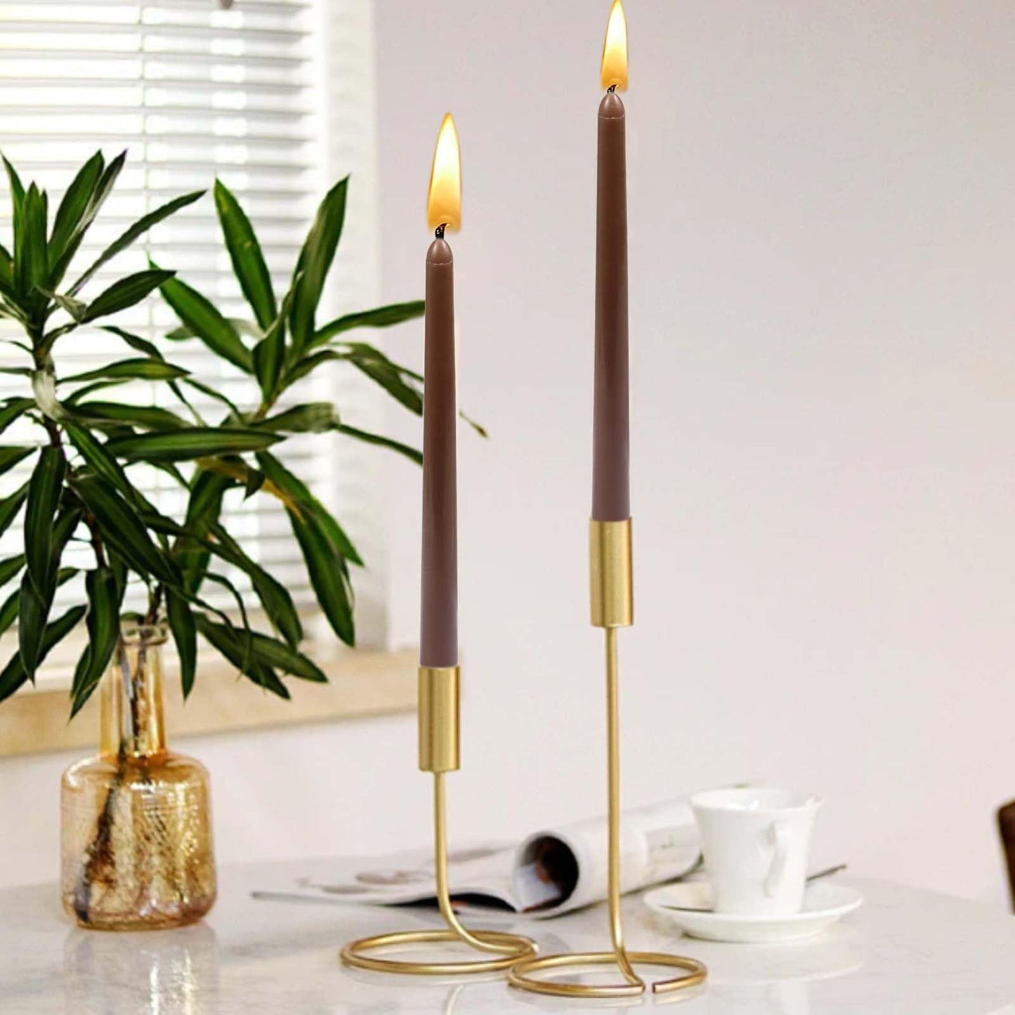 10in Brown Taper Candles Set of 4 Pack Tapered Candle, Tall Candlesticks,for Dinner Party Wedding, Home Decor,Kitchen Decors,Christmas,Halloween (Brown, 10 inch)