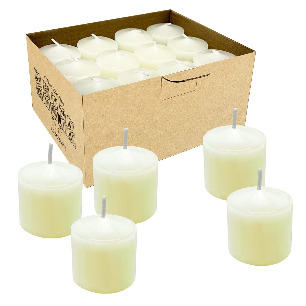 12 Hours 2.0 Inch Ivory Votive Candles, 24 Packs Small Unscented Wax Candles for Weddings Party Spa Emergency Home (2 Inch, 24 Packs, Ivory)