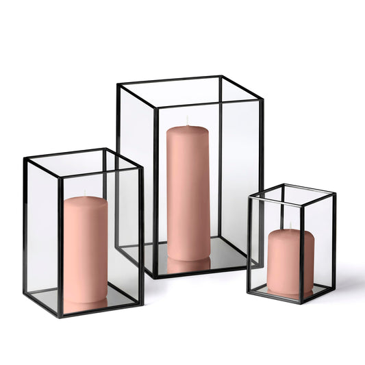 Yummi Set of 36 Slim Pillar Candles & Black Luxus Lanterns - Desert Rose