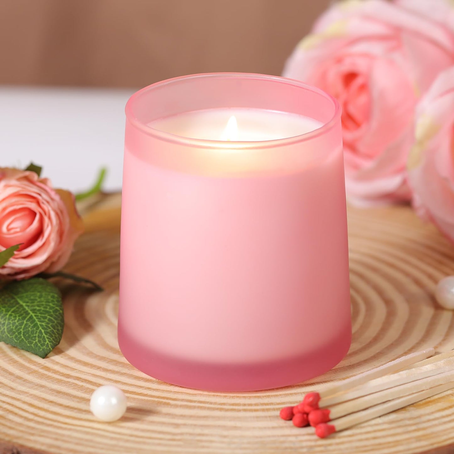 DARJEN 12 Pack Frosted Pink Candle Jars for Making Candles- 9 OZ Empty Glass Candle Making Jars with Making Kits, Candle Making Supplies Candle Containers for Home DIY & GIFS