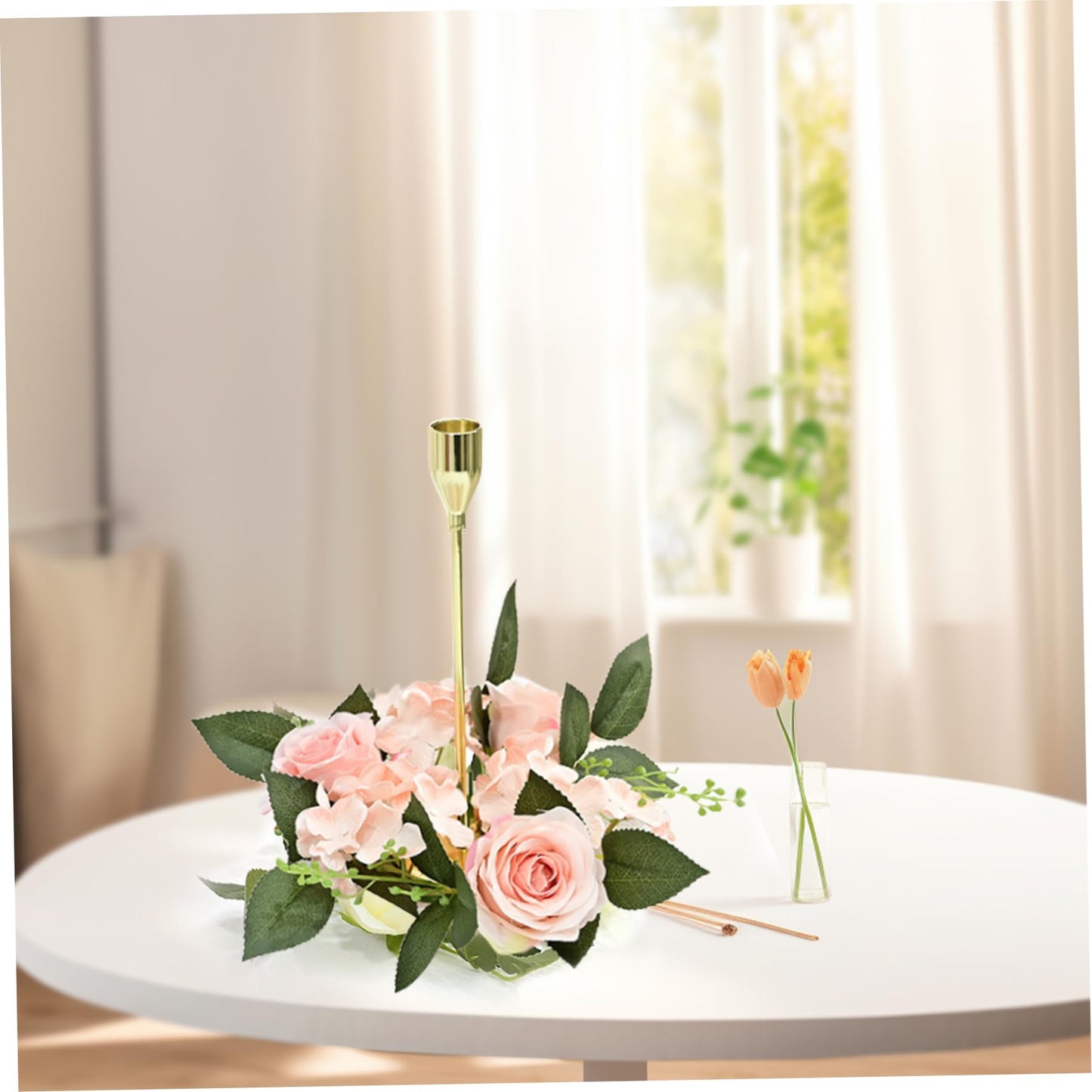 Comebachome Candle Rings Wreaths, 4inch Artificial Rose Candle Wreath Rings, Decorative Candle Floral Wreaths Desk Decorations for Wedding Dining Table Decor(Pink), Standard, Style 2