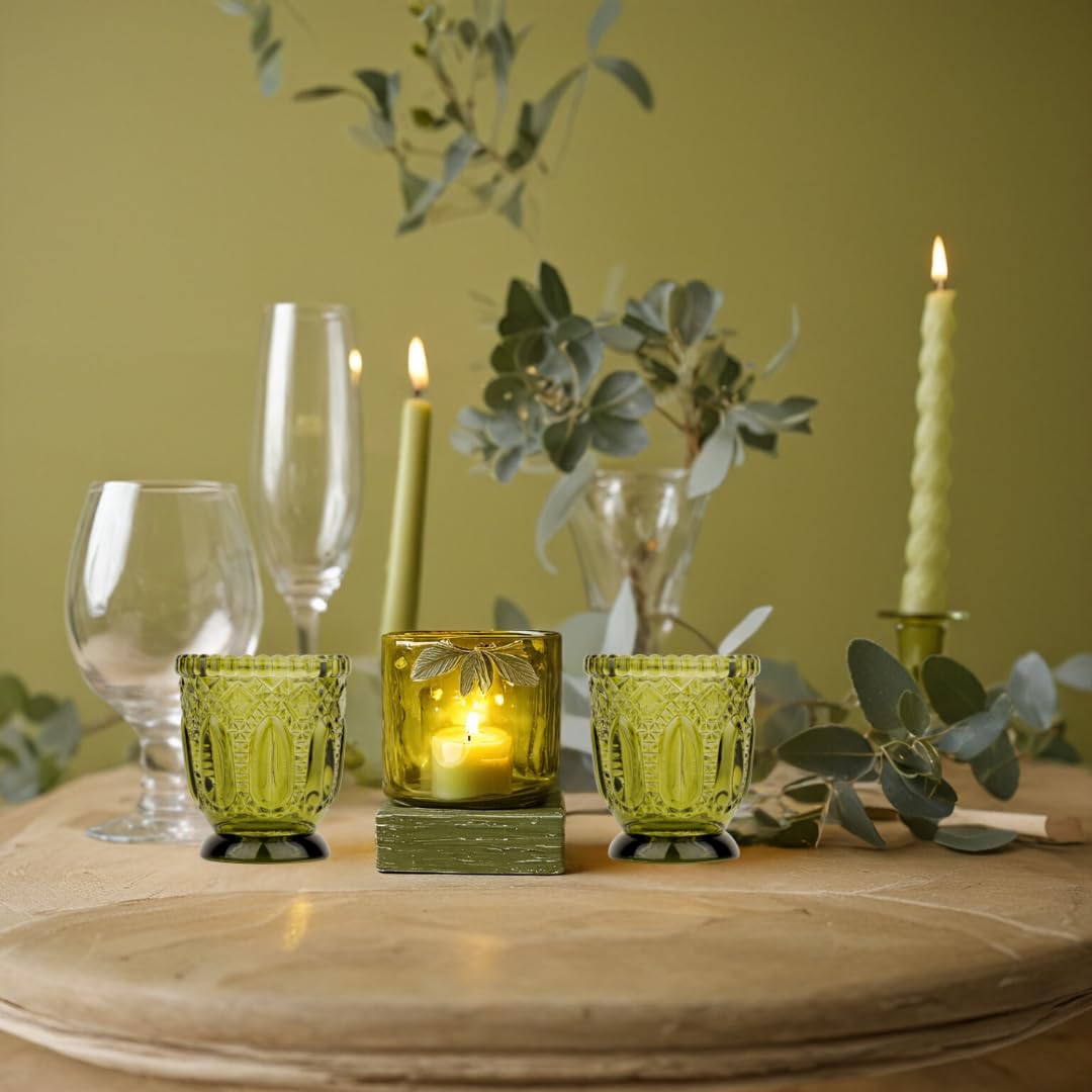 Koyal Wholesale Vintage Glass Candle Holder (Pack of 6), 3 x 2.75 (Olive Green)