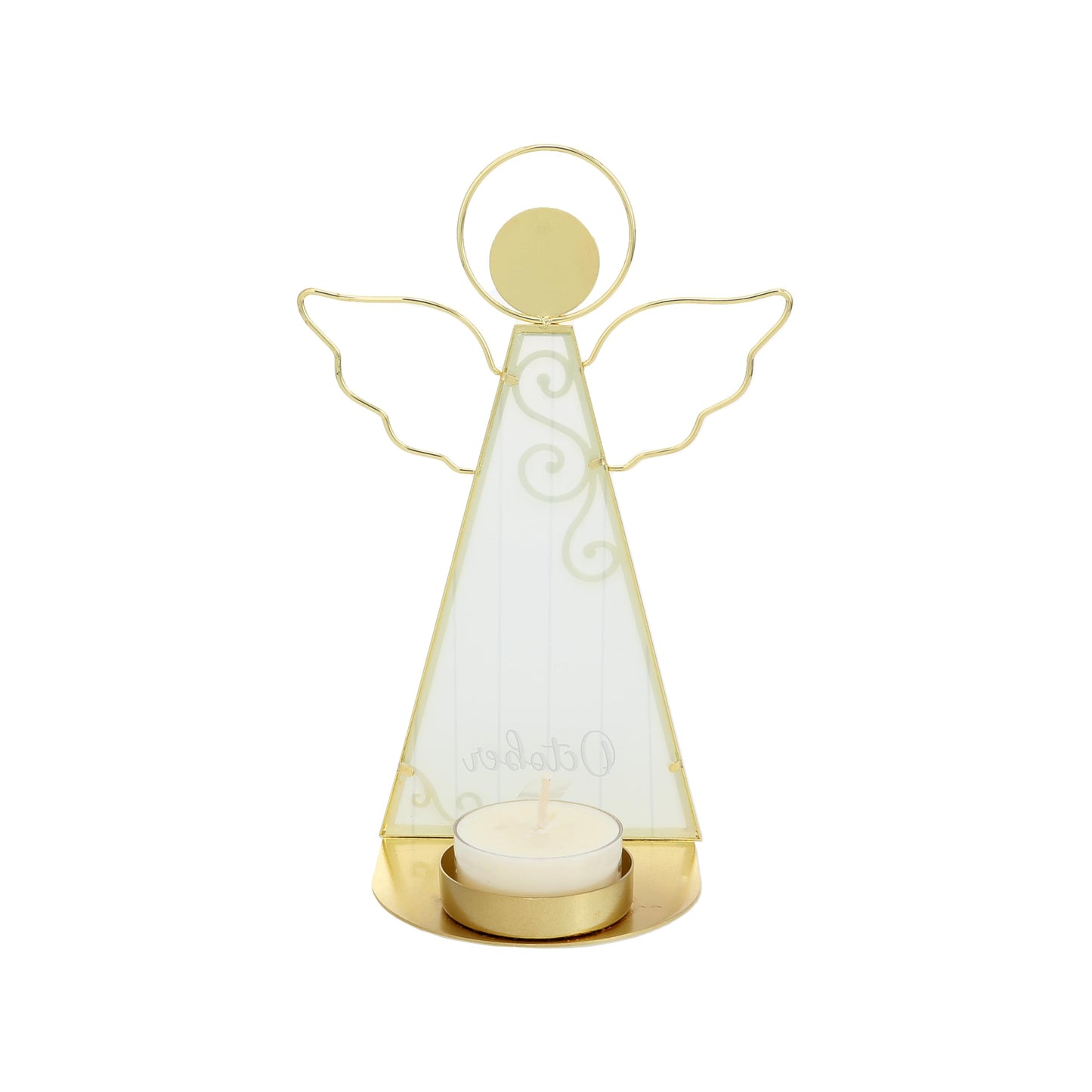 Pavilion Gift Company- October - 6.5" Angel Tealight Candle Holder Religion Faith October Birth Month Birthday Zodiac Libra Scorpio Crystal Birthstone Keepsake Decor Gift