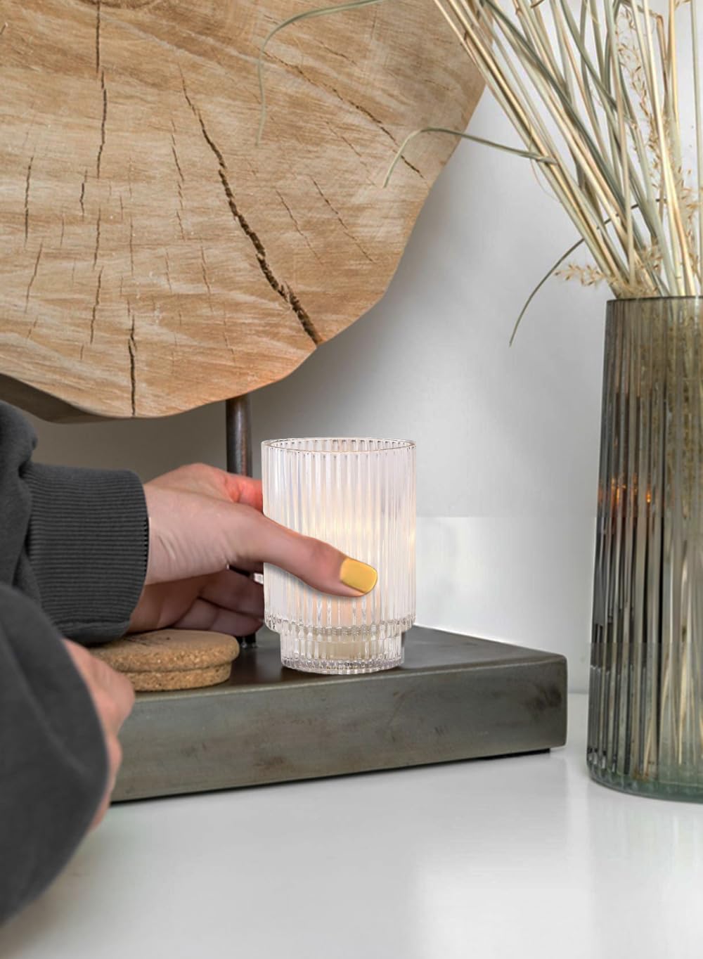Serene Spaces Living Clear Ribbed Glass Votive Holder, Perfect for Weddings and Home Décor, Measures 5" Tall and 3.5" Diameter