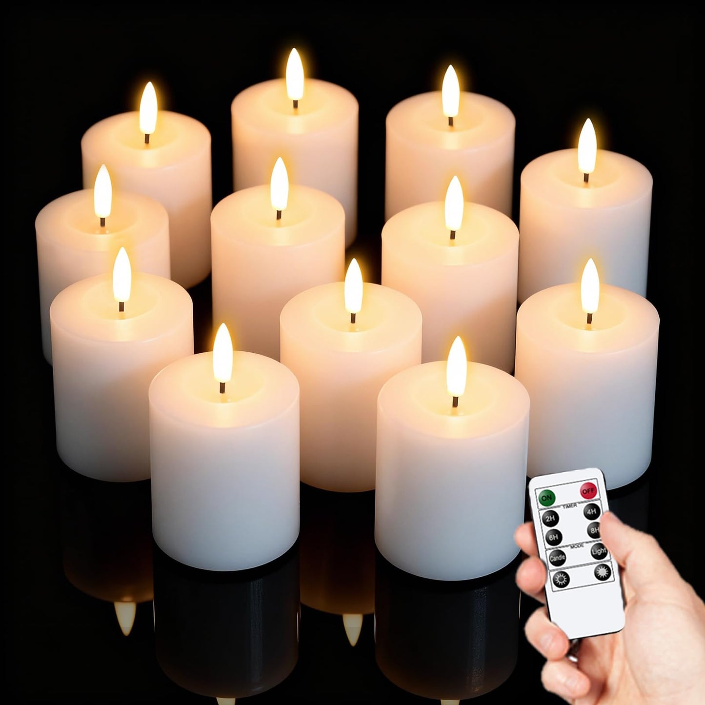 GenSwin Real Wax Tea Lights Candles Battery Operated, Flameless LED Tealights Candles with 6H Timer, 10 Pcs Battery Tea Lights with 3D Flame for Christmas Holiday Home Decor(Ivory, D1.6” x H2”)