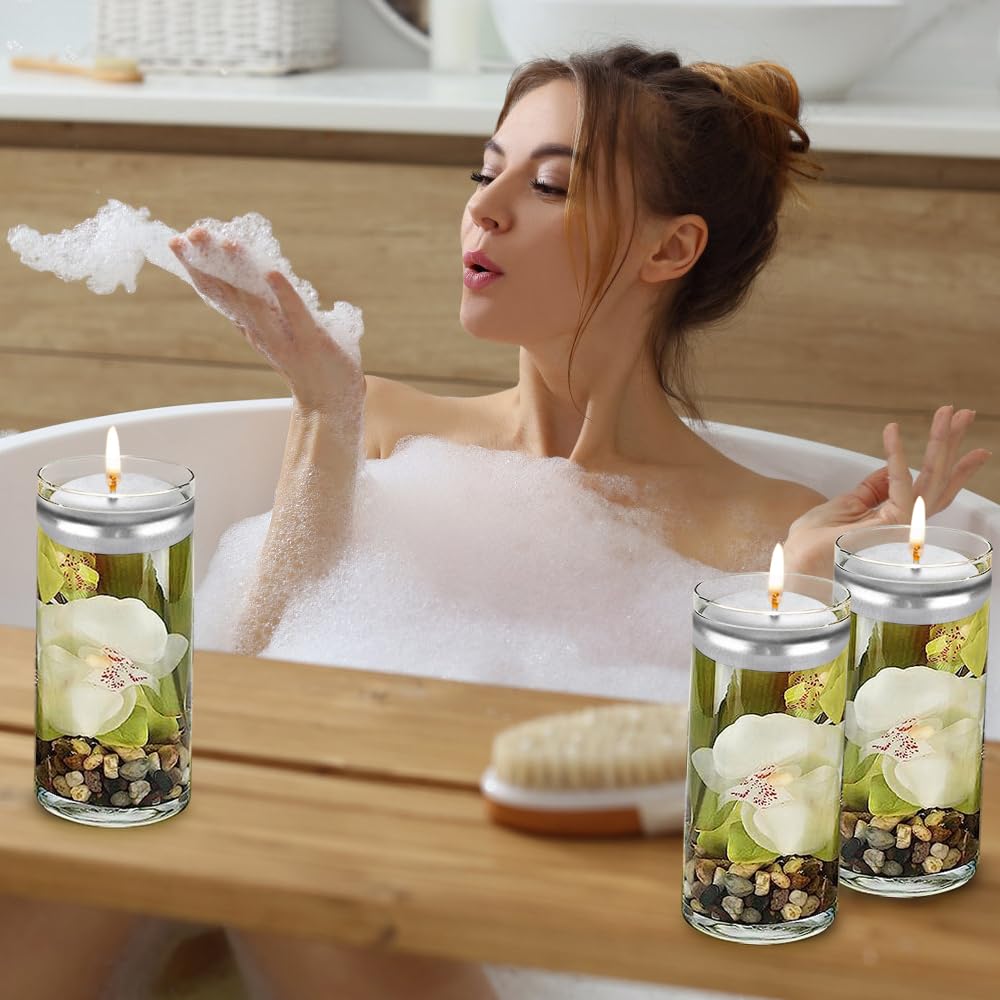 Baikaraer Floating Candles 3 Inch Unscented Dripless Wax 13-15Hours Burning,36Pack Wedding Party Candles,for Centerpieces Suitable for Cylindrical Vases,Swimming Pool,Restaurant Decor (Silver)