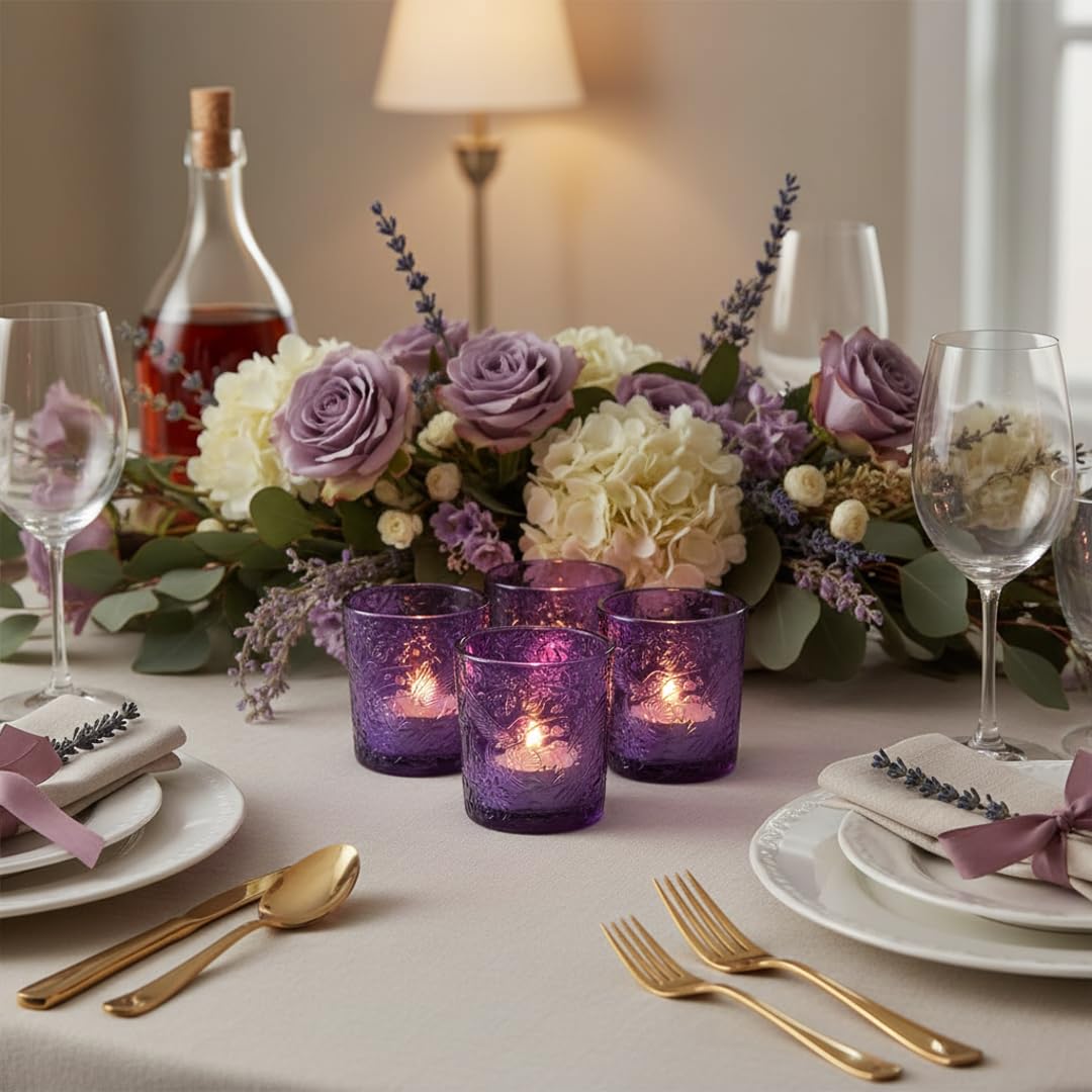 6 Pack Hummingbird Embossed Glass Candle Holders Votive Tealight Holders with Patent Design, Decorative Cups for Wedding Centerpieces, Parties, and Home Decor (Ocean Blue)