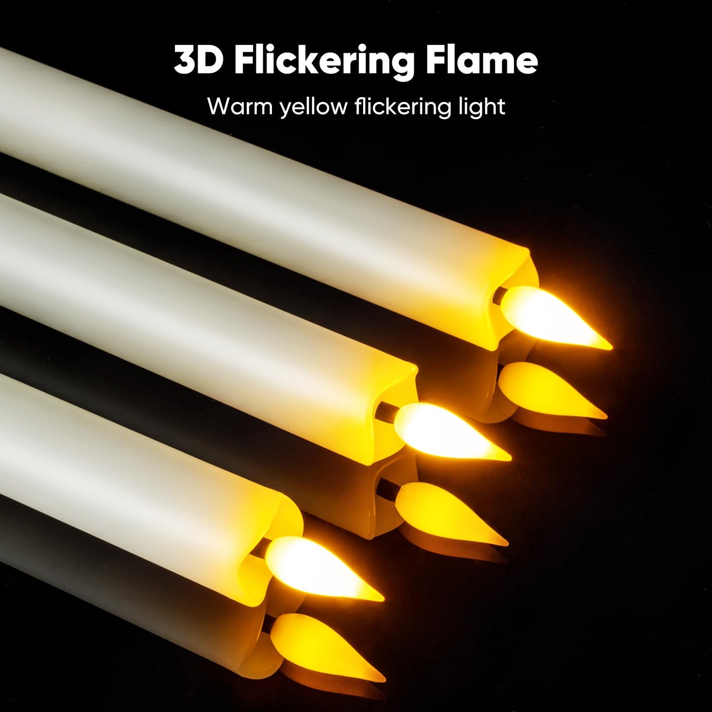 Meigic 12 Pcs Flameless Taper Candles with Remote Timer, Battery Operated Window Candles, White Plastic LED Candlesticks, for Wedding Halloween Christmas Church Decor, 9.6 inches