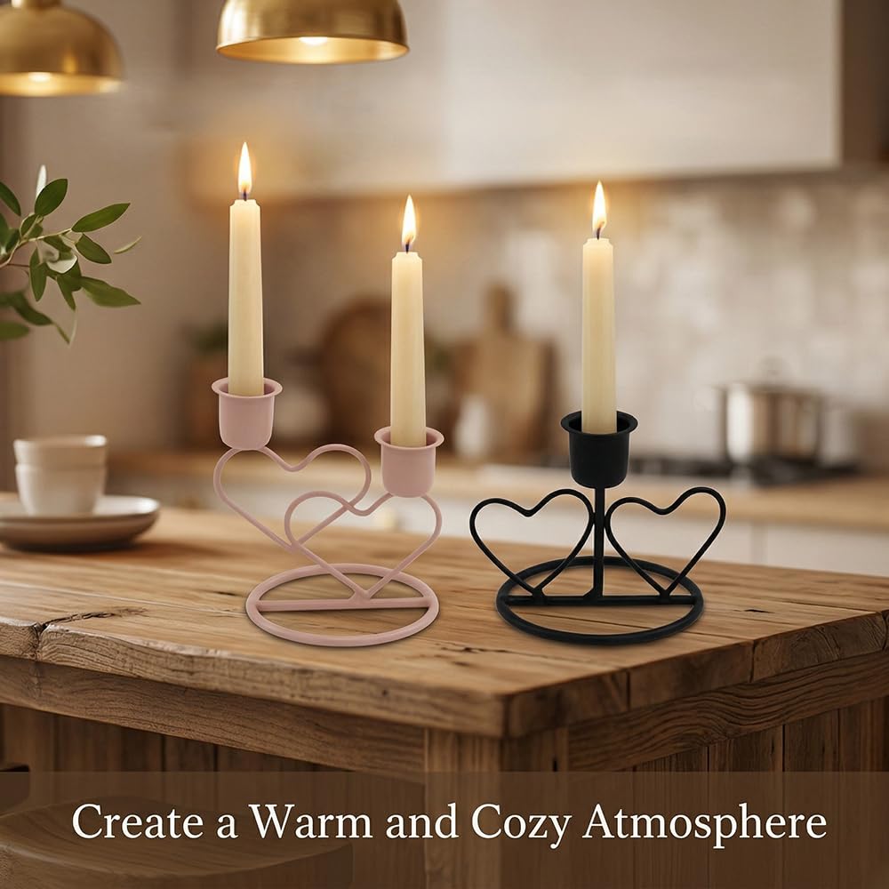 Metal Heart Candlestick Holders for Valentines Decor Taper Candle Holders Table Centerpieces for Romantic Wedding Party Girl's Room Decor