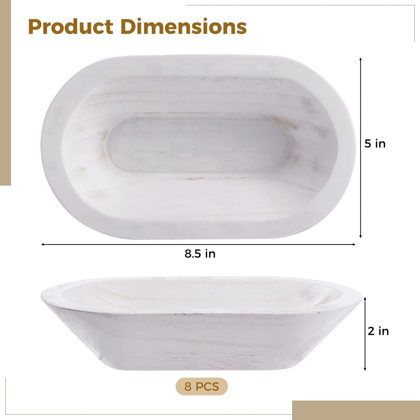 DORMIYA 8 PCS Wooden Dough Bowls, Rustic Wooden Candle Bowl for Decor, Woodens Dowls for DIY Candle Home Crafts Making, Farmhouse Decoration (White-8PCS)