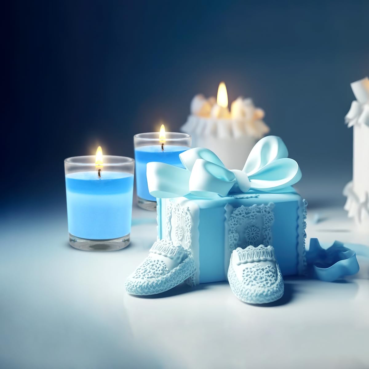 Set of 4 Babyblue Votive Candles Clear Glass Filled Unscented Soy Wax Candle for Home Spa Weddings Holiday Baby-Shower Party and DIY