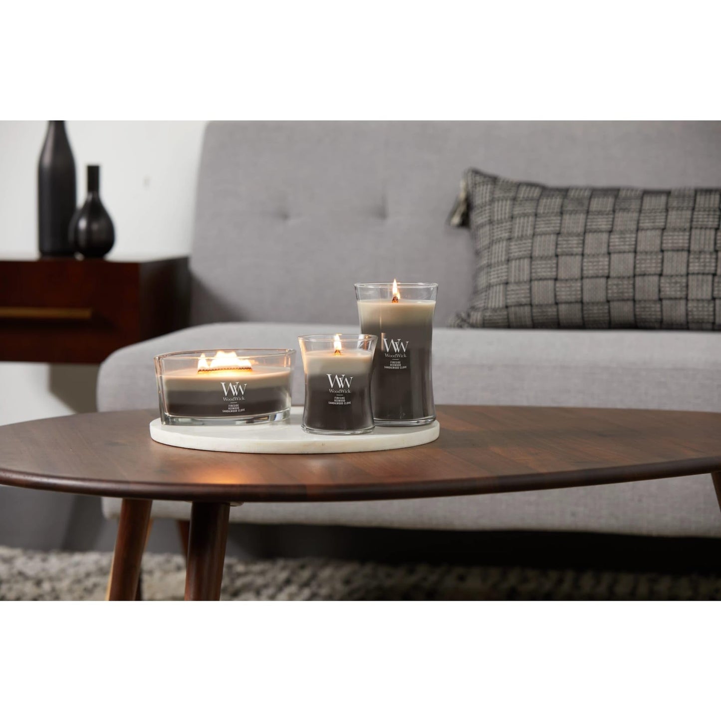 WoodWick Warm Woods Trilogy Holiday Candle Gifts for Women and Men, 9.7 oz Medium Hourglass Trilogy Candle with Crackling Wick
