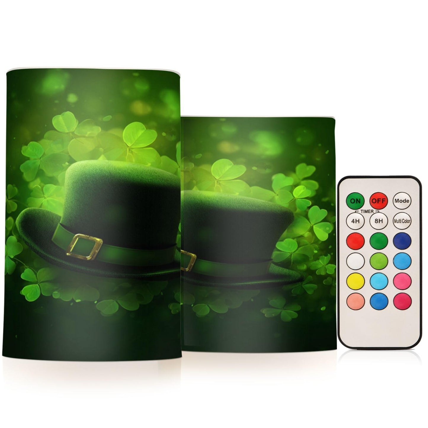 Flameless Candles Battery Operated St Patrick's Day Clover Flickering Led Pillar Candles With Remote Control Black Green Shamrock Colour Changing Warm Light Candles For Halloween Christmas Wedding