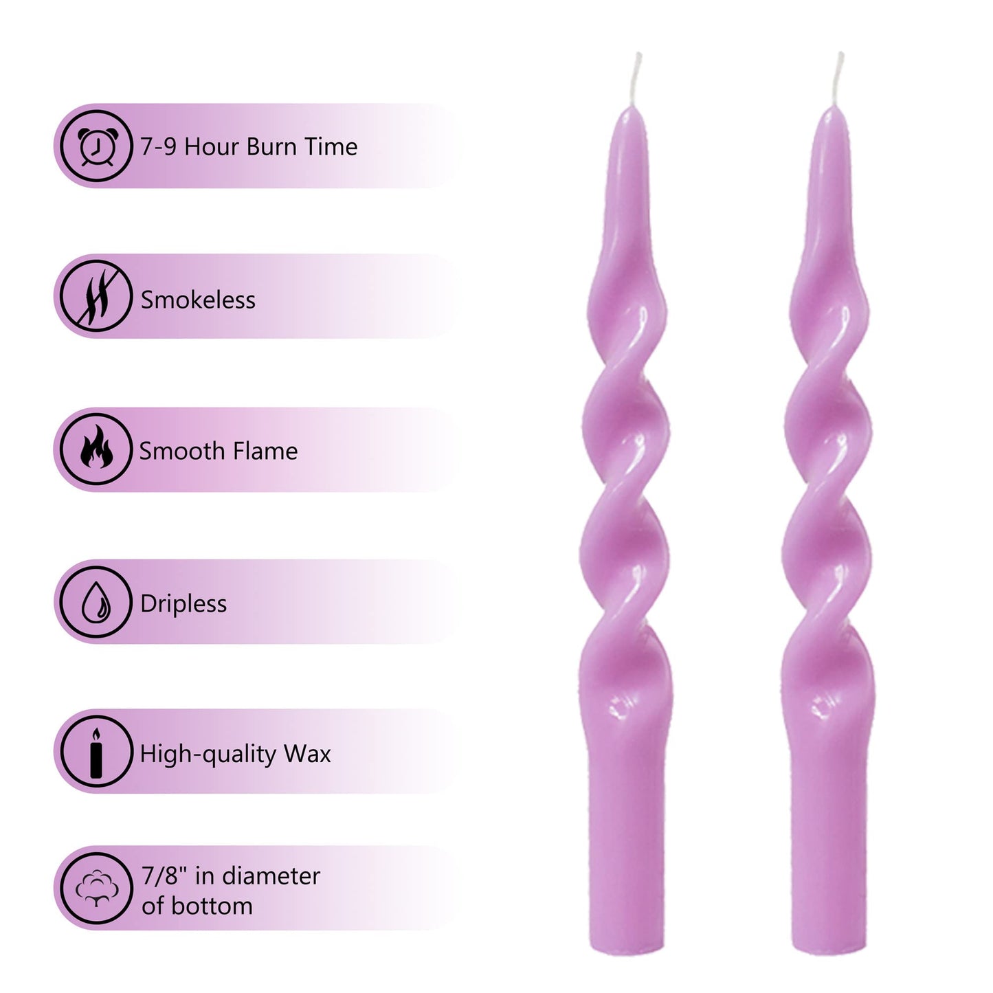 Gedengni Spiral Taper Candles Twisted Candlesticks -10 inches Lavender Candle Sticks Long Tapered Candle Purple Twist Candlestick for Home Dinner Wedding Women Gifts, 2pcs (1D-Light Purple)
