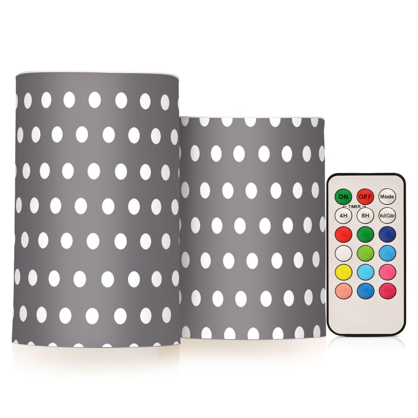 Kigai Flameless Candles, Polka Dots Grey White Flickering Flameless Candle Set of 2, LED Candles Battery Operated with 18-Key Remote for Wedding, Festival, Home Decor