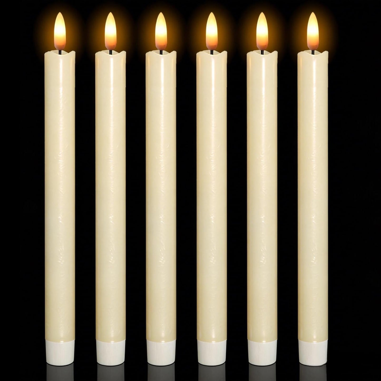 Wondise Ivory Flameless Taper Candles with Timer, 6 Pack Battery Operated LED Flickering 3D Flame Real Wax Candle, Halloween Christmas Thanksgiving Fireplace Decorations