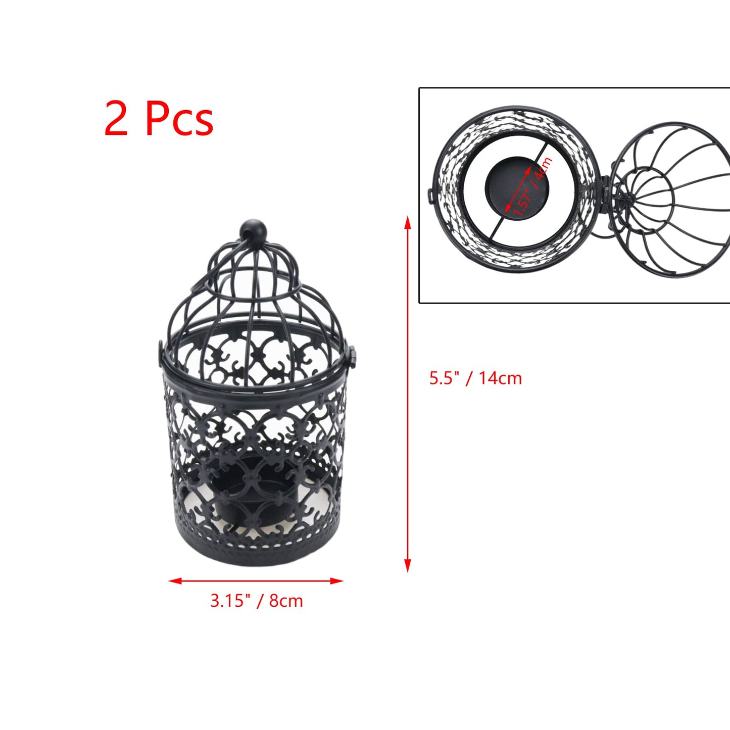 Pastlla 2Pcs Metal Tealight Holder, Hanging Birdcage Tealight Lantern Hollow Candle Holders for Wedding Gifts Home Dinner Party Christmas Decoration Black