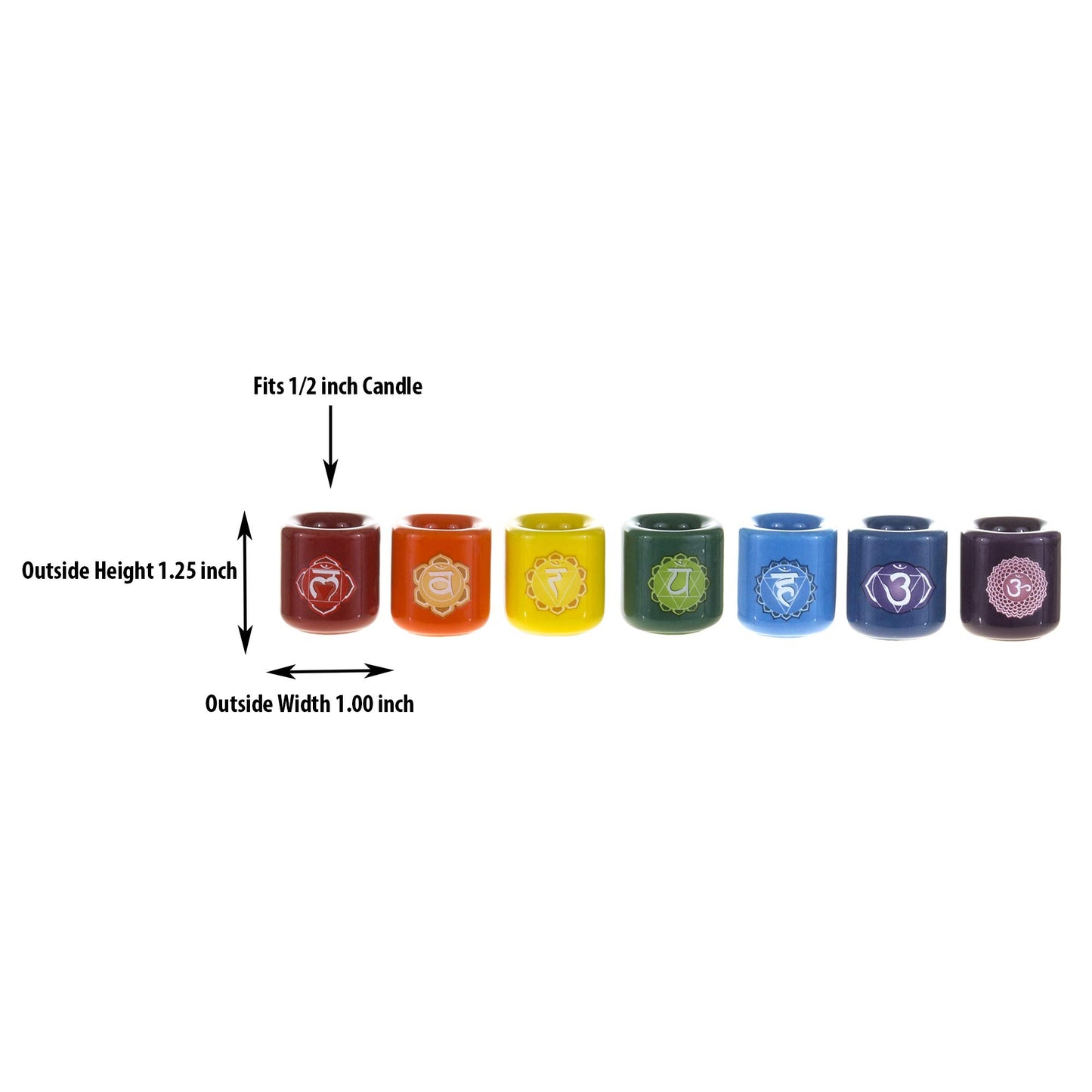 Mega Candles 7 pcs Ceramic 1/2 Inch Diameter Chakra Chime Ritual Spirtual Energy Spell Candle Holders - Assorted Colors