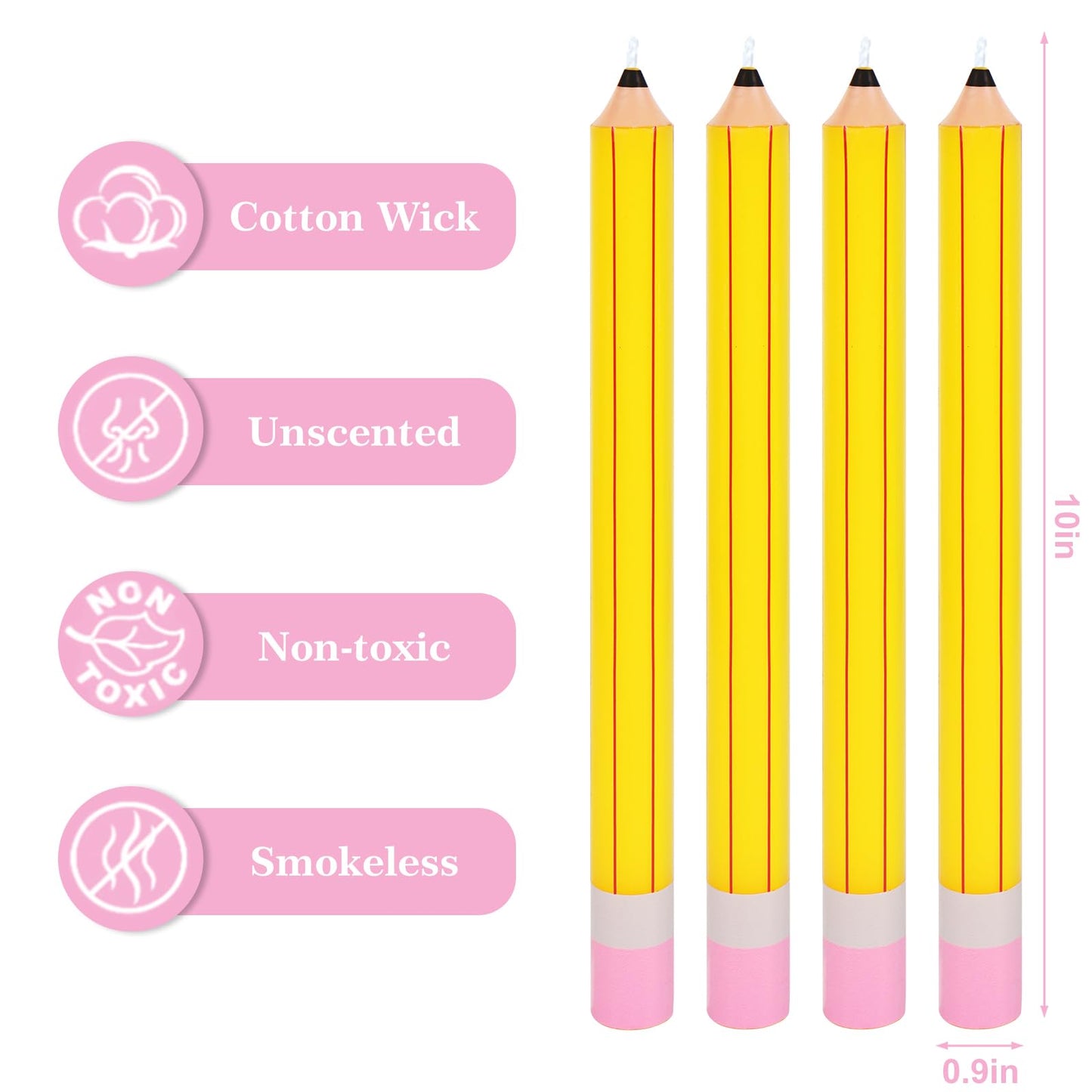 JarThenaAMCS 8Pcs Pencil Taper Candles 10 Inch Cute Pencil Unscented Candle Sticks for Back to School Classroom Home Party Table Decor