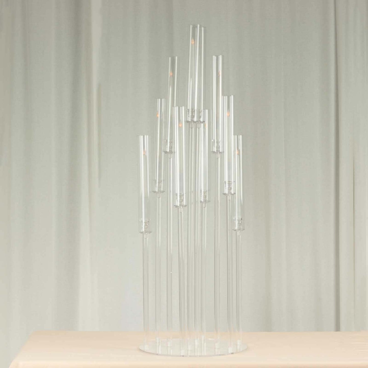 Efavormart 10 Arm Clear Acrylic Cluster Round Taper Candle Holder Candelabra, Pillar Candle Stick Stand with Circular Base - 47" Tall