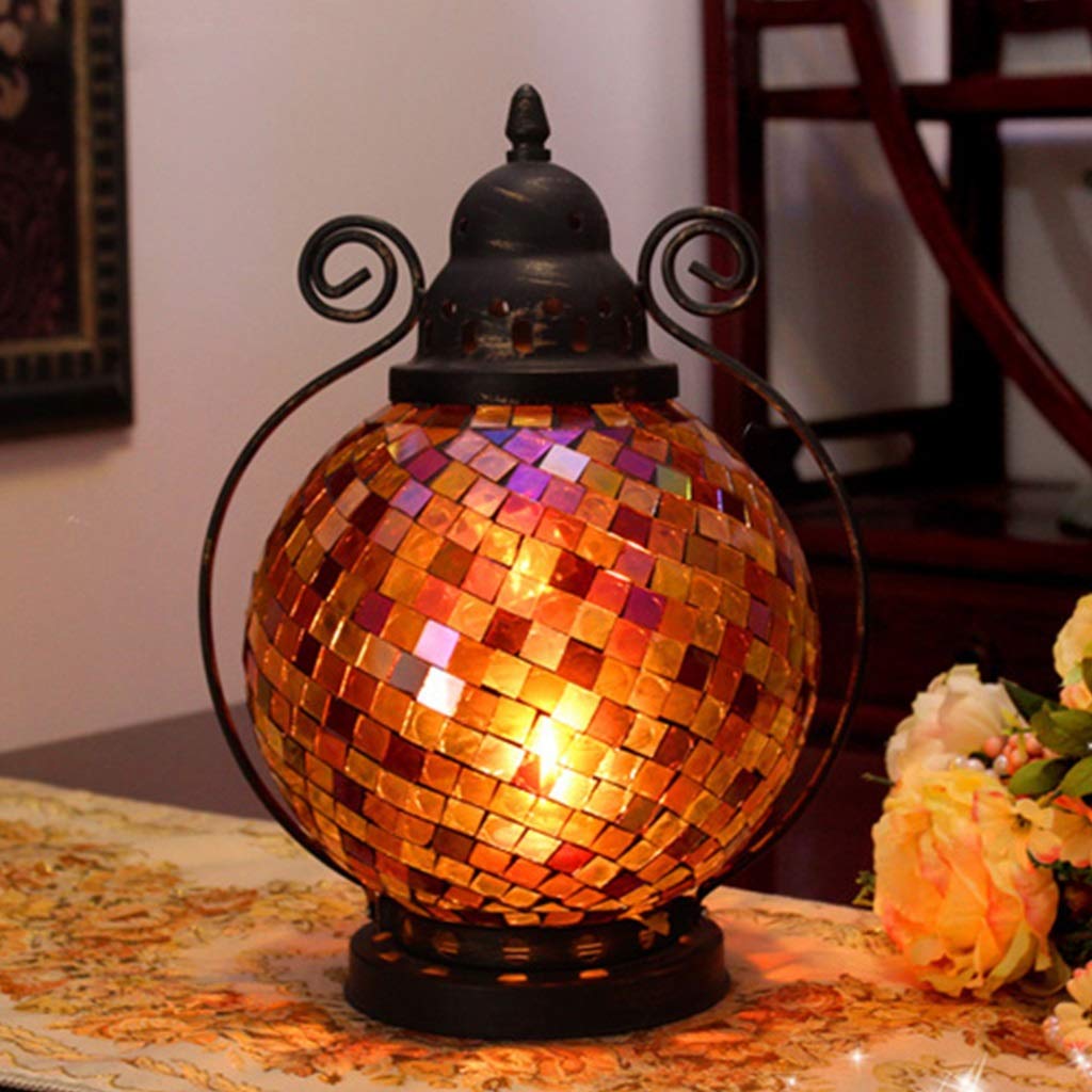 XILIN-1987 Candle Holderss European Mosaic Candle Holder Wrought Iron Glass Candlestick Simple Home Furnishings Decorative Candlestick (Color : B)