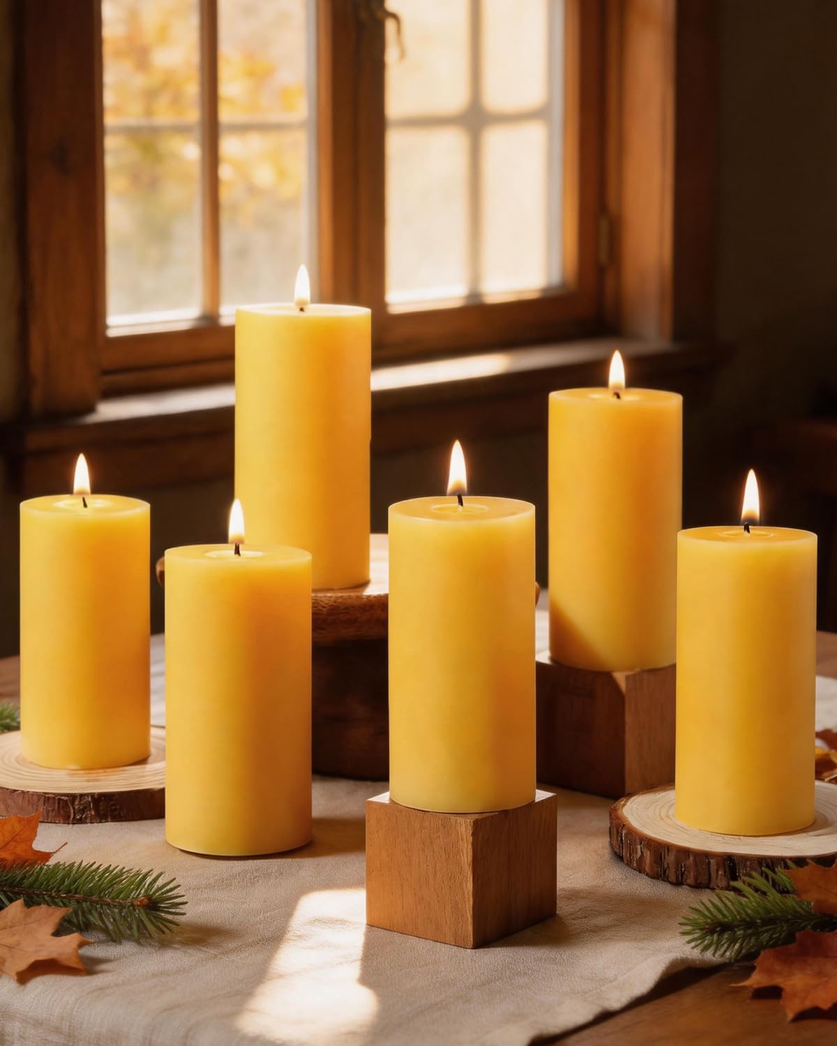 6 Pack Natural Beeswax Pillar Candles 2x4in,210 Hours Long Burning Unscented Beeswax Candles,100% Pure Bees Wax Candles for Home,Emergency,Dripless Pillar Candle Bulk