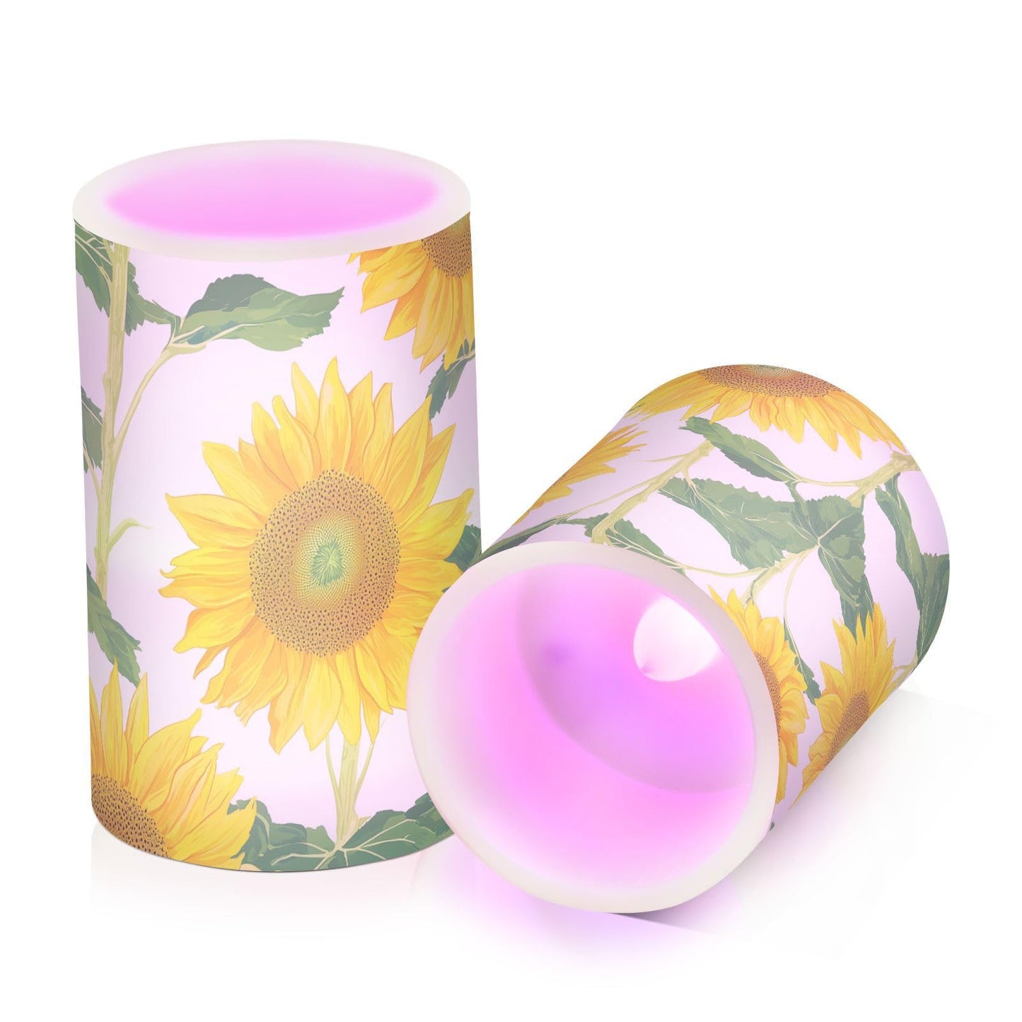 WEVIBOFU Painting Yellow Sunflowers Flickering Flameless Candles LED Battery Operated with Remote Timer Pillar Candles for Home Birthday Wedding Christmas Decor, Set of 2
