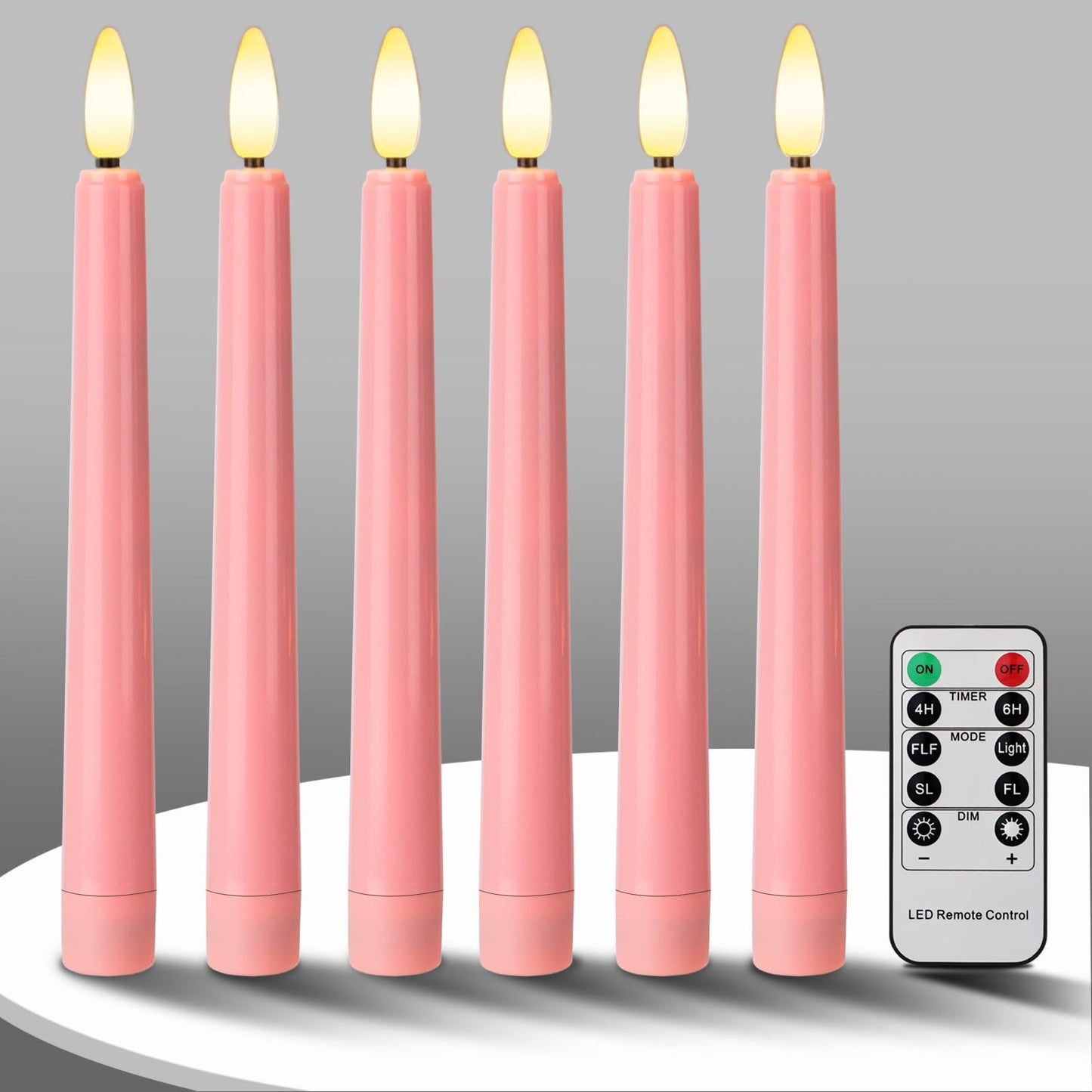 FREEPOWER Pink LED Taper Candles with Remote Flameless Battery Operated Window Candles with 3D Black Wick& Cycle Timer for Table Centerpieces, Christmas and Home Decor, Pack of 6