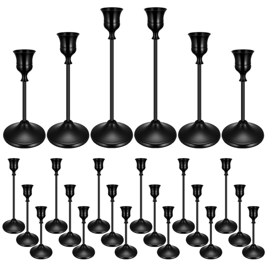 24PCS Brass Black Taper Candle Holders Set, Vintage Metal Candlestick Holders for Table Centerpiece, Wedding Reception, Festive Christmas Mantel Decoration Black