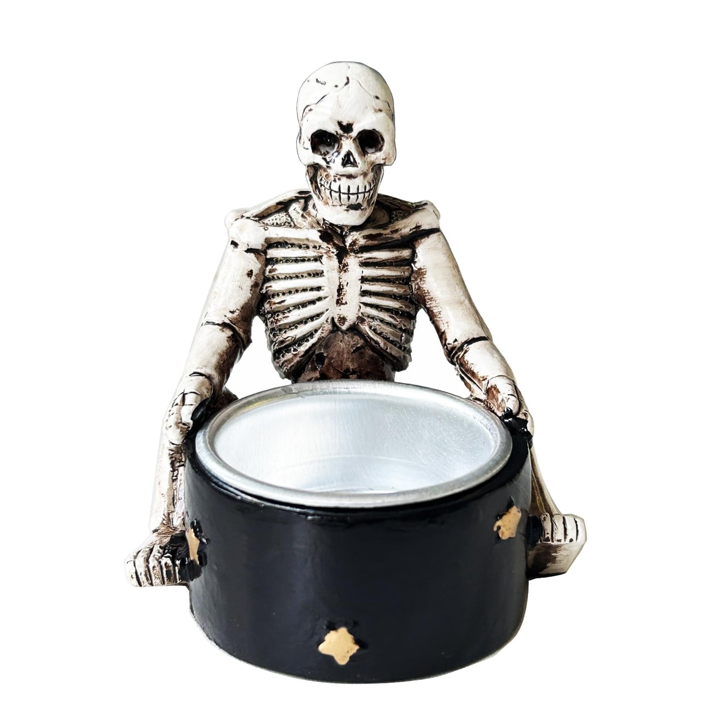 Spooky Tealight Candle Holder - Halloween Decorations Horror Skeleton Skull Candle Holder - Resin Skull Gothic Style Home Decor for Bedroom Living Room Mantel Shelf Decoration