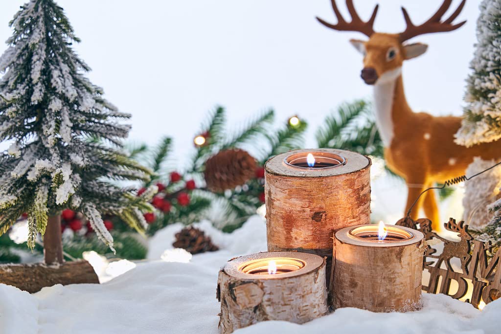 Rustic Wedding Birch Log Tealight Candle Holder Wood Table Decor Wooden Candle Holder Party Decoration (Pack of 3(Assorted Height))