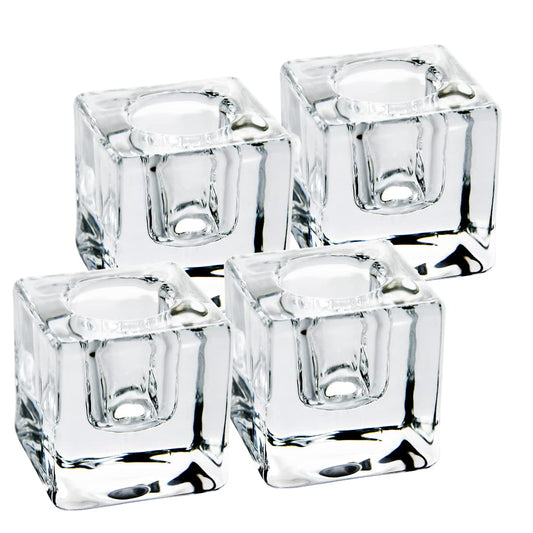 Aglary 4PCS Square Glass Taper Candle Holders for Table Centerpiece. Decorative Crystal Candle Stick Holder Sets. Candle Stand for Wedding, Dinning, Party.