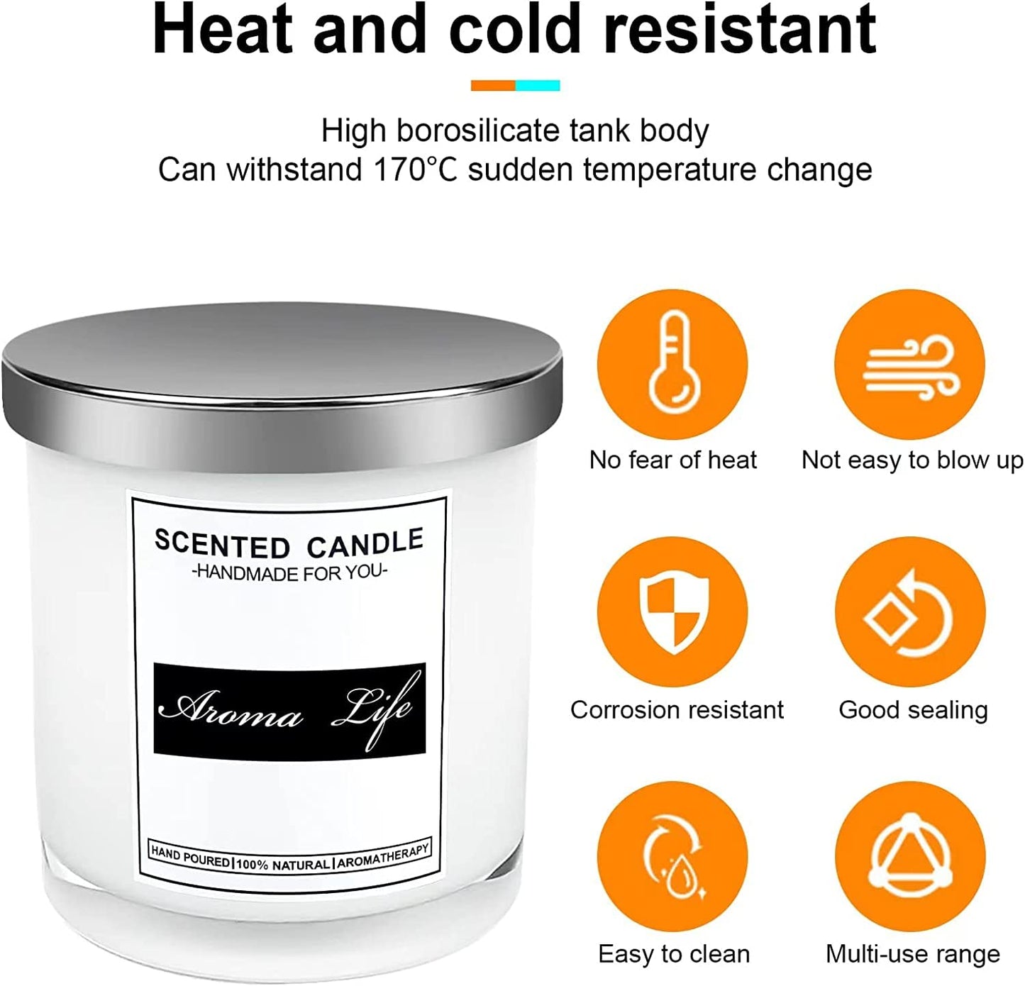 Creahaus 10oz, 16 Pack Thick Candle Jars with Metal Lids for Making Candles, Bulk Inner White Empty Glass Candle Containers & Sticky Labels, Warming Labels Kit, Heat Resistant Candle Vessels