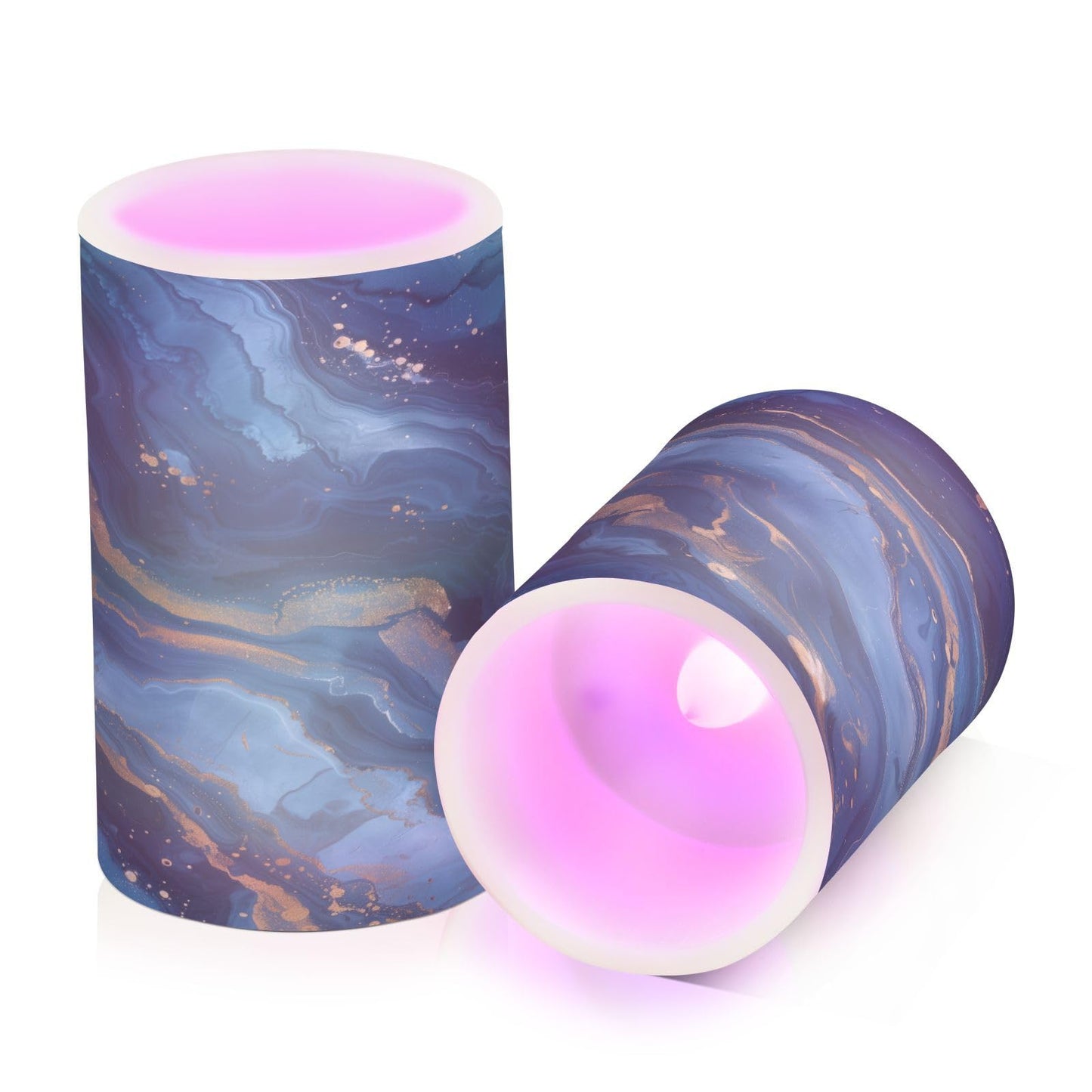 LFICRTAN Blue and Gold Marble Flameless Candles Battery Operated Color Changing LED Candles with Remote Control Timer Outdoor Indoor 2 Pack