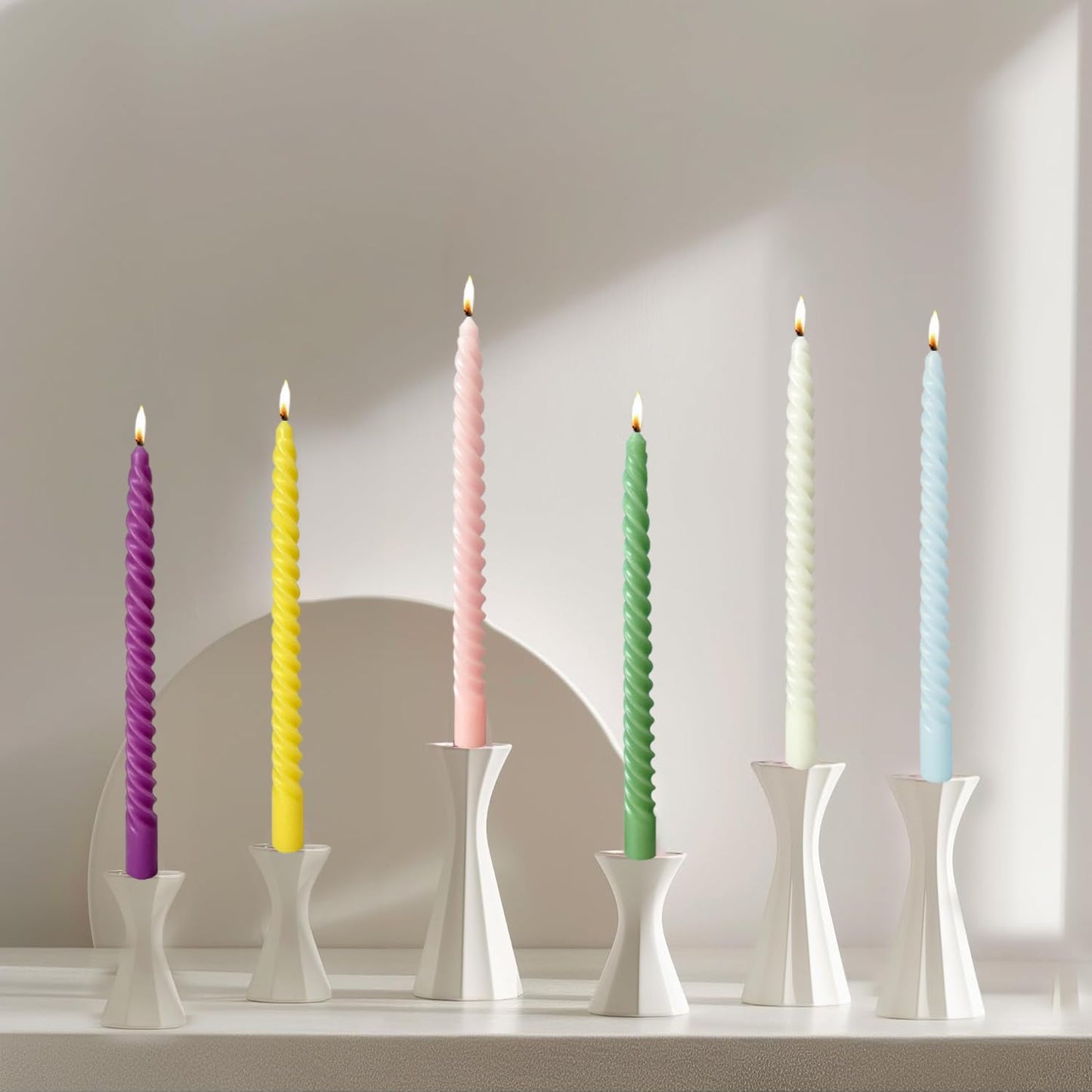 MAITREYA Pink Taper Candles Stick Spiral Twisted Candles-Set of 12 for Decoration Weddings Party Church-Unscented Dripless Candles,10inch(F-babypink)